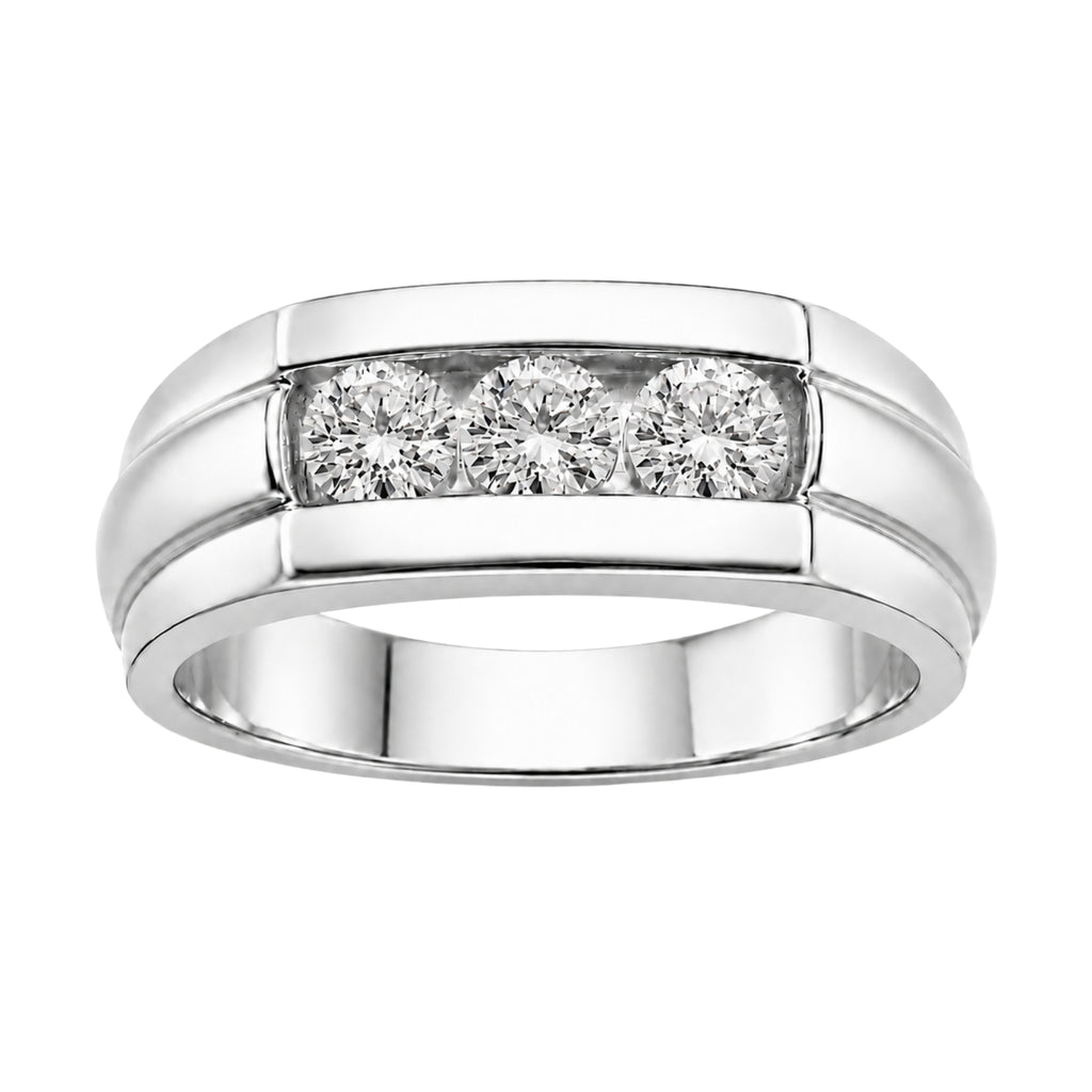 0.50 Carat T.W. Round-cut Lab Grown Diamond (F/VS+) 14K Gold 3 Stone Men's Ring