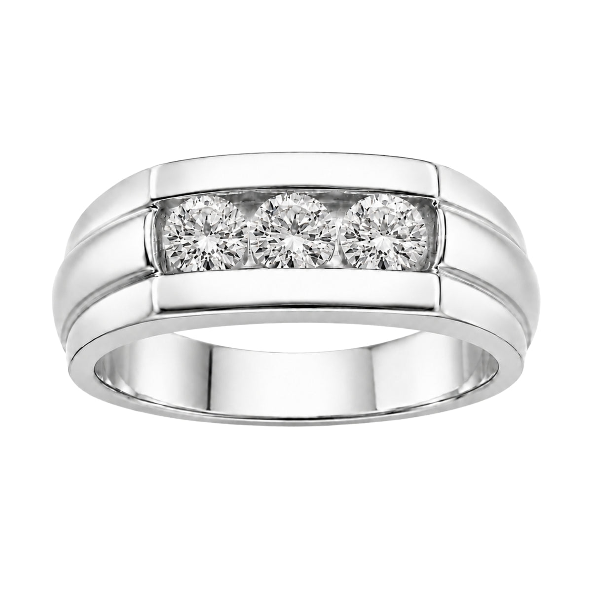 0.50 Carat T.W. Round-cut Lab Grown Diamond (F/VS+) 14K Gold 3 Stone Men's Ring