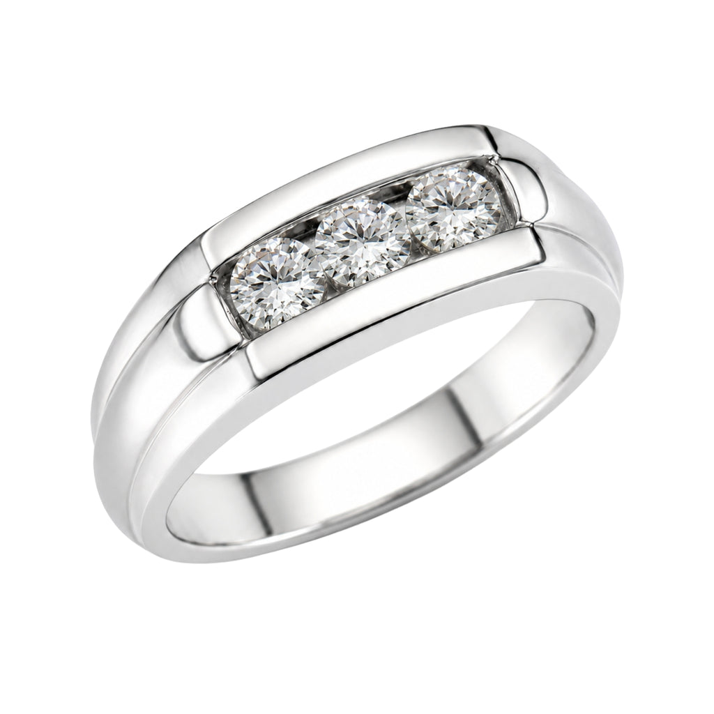 0.50 Carat T.W. Round-cut Lab Grown Diamond (F/VS+) 14K Gold 3 Stone Men's Ring