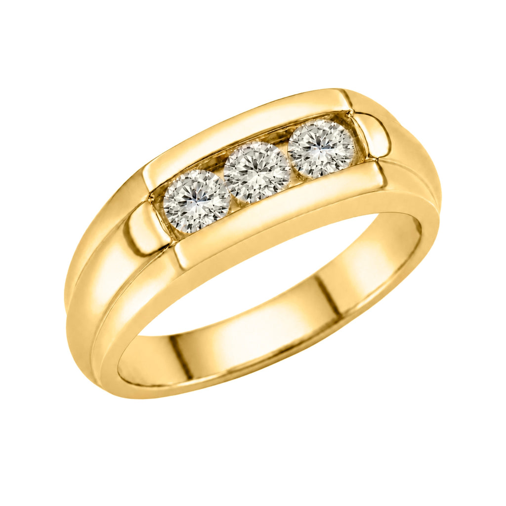 0.50 Carat T.W. Round-cut Lab Grown Diamond (F/VS+) 14K Gold 3 Stone Men's Ring