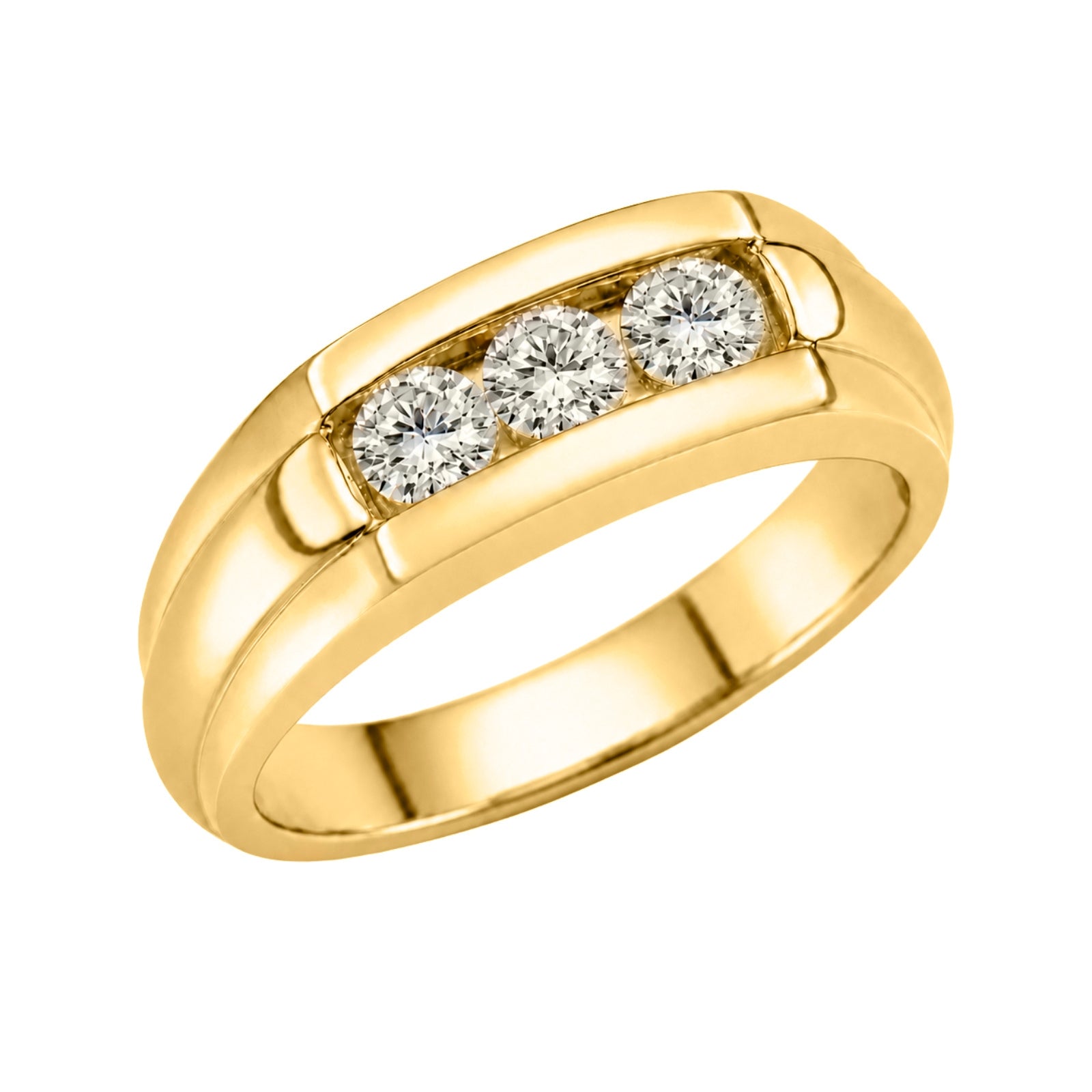 0.50 Carat T.W. Round-cut Lab Grown Diamond (F/VS+) 14K Gold 3 Stone Men's Ring