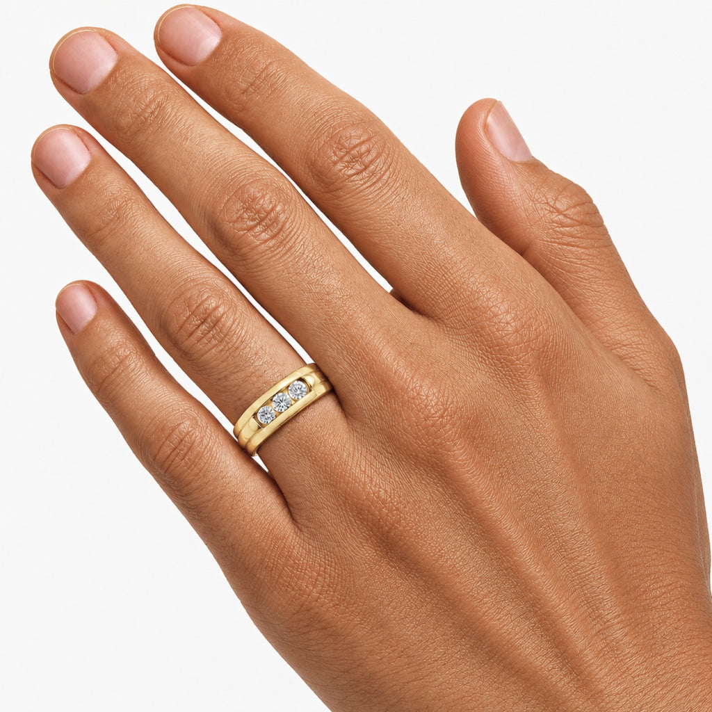 0.50 Carat T.W. Round-cut Lab Grown Diamond (F/VS+) 14K Gold 3 Stone Men's Ring