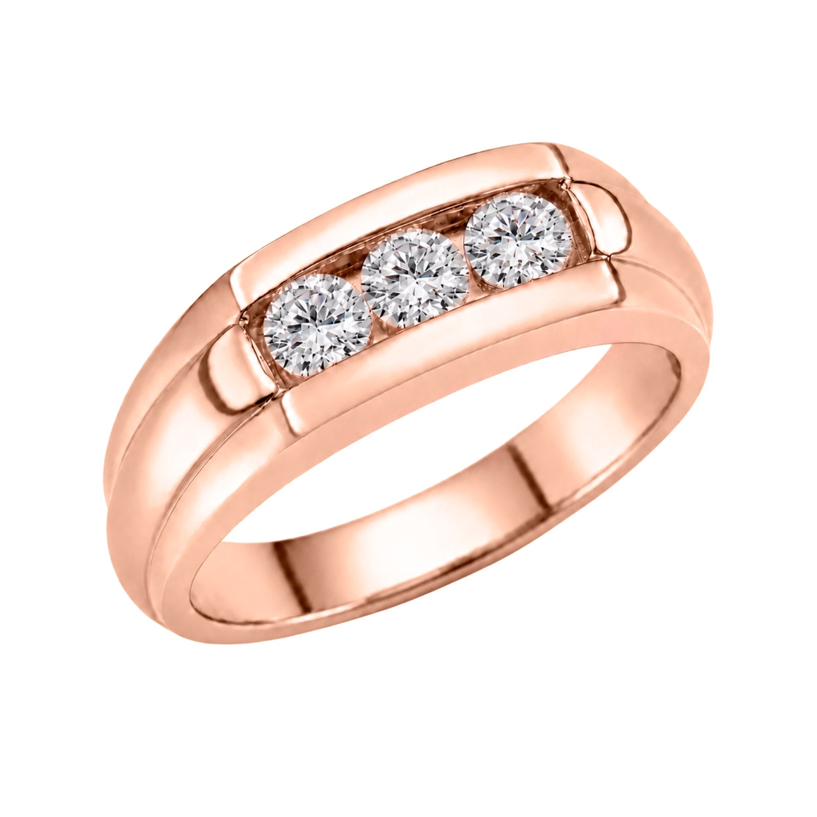 0.50 Carat T.W. Round-cut Lab Grown Diamond (F/VS+) 14K Gold 3 Stone Men's Ring