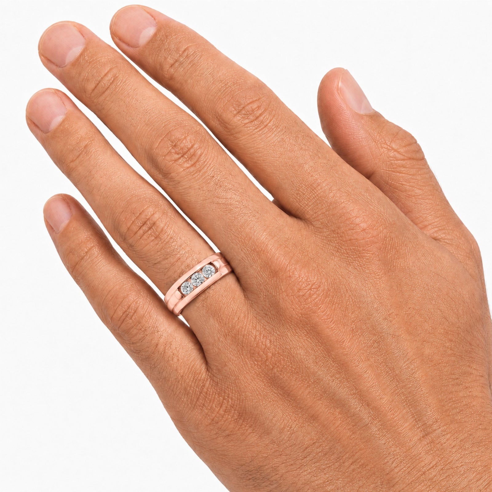 0.50 Carat T.W. Round-cut Lab Grown Diamond (F/VS+) 14K Gold 3 Stone Men's Ring