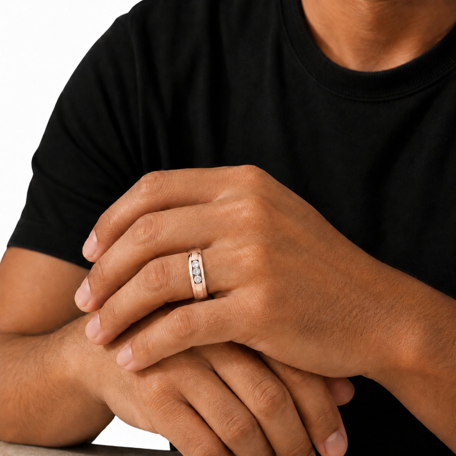 0.50 Carat T.W. Round-cut Lab Grown Diamond (F/VS+) 14K Gold 3 Stone Men's Ring
