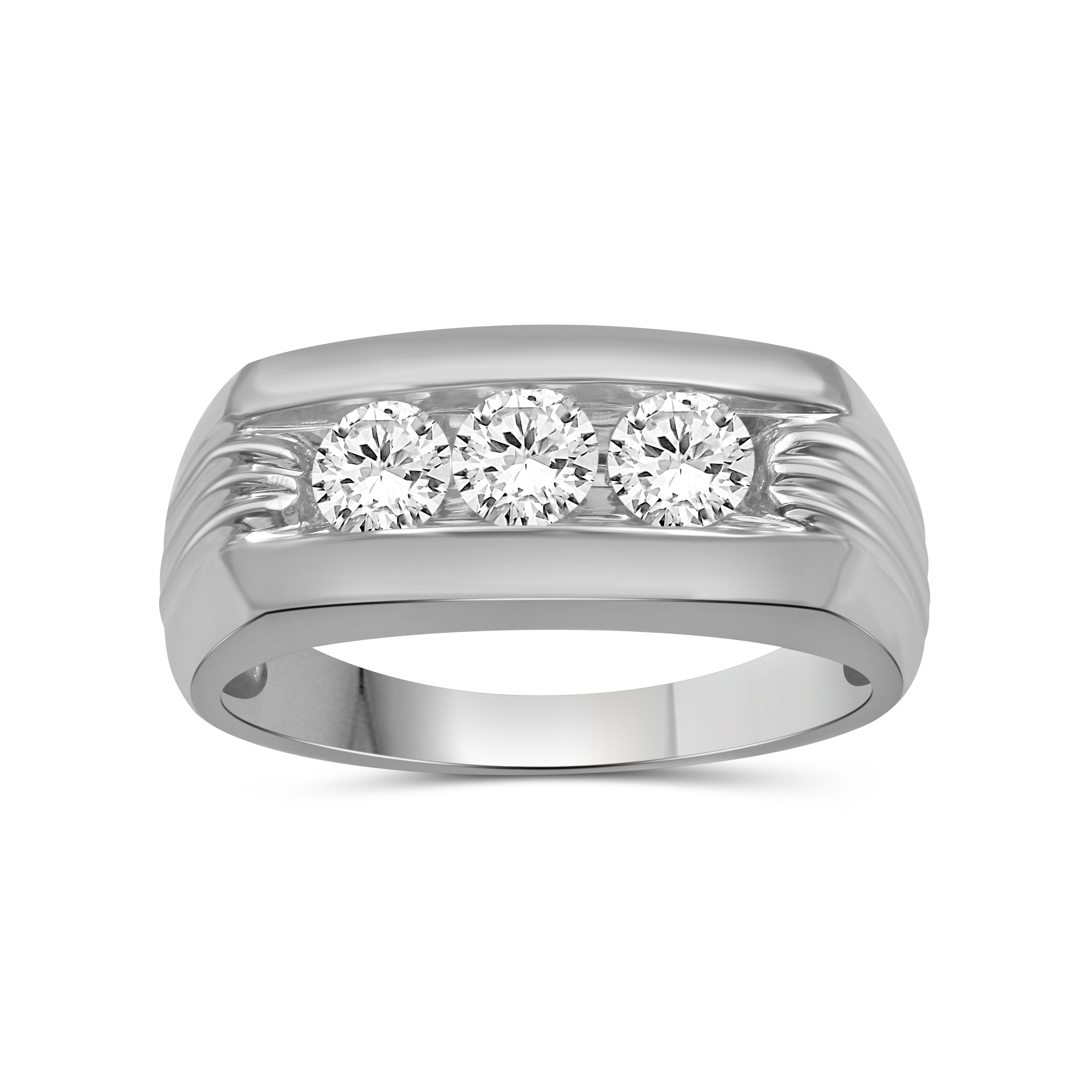 1.00 Carat T.W. Round-cut Lab Grown Diamond (F/VS+) 14K Gold 3 Stone Men's Ring