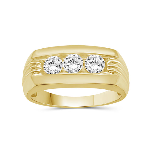 1.00 Carat T.W. Round-cut Lab Grown Diamond (F/VS+) 14K Gold 3 Stone Men's Ring