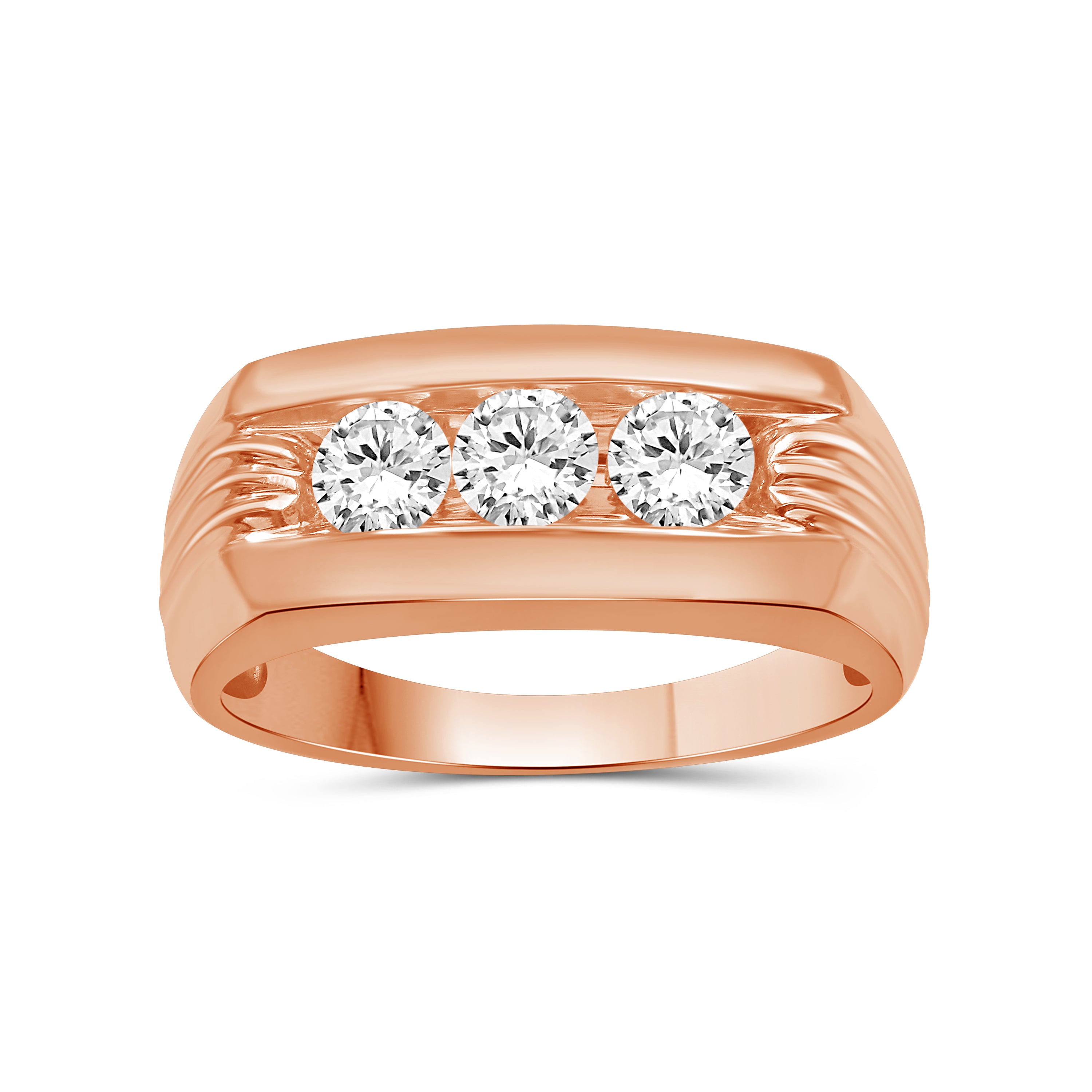 1.00 Carat T.W. Round-cut Lab Grown Diamond (F/VS+) 14K Gold 3 Stone Men's Ring