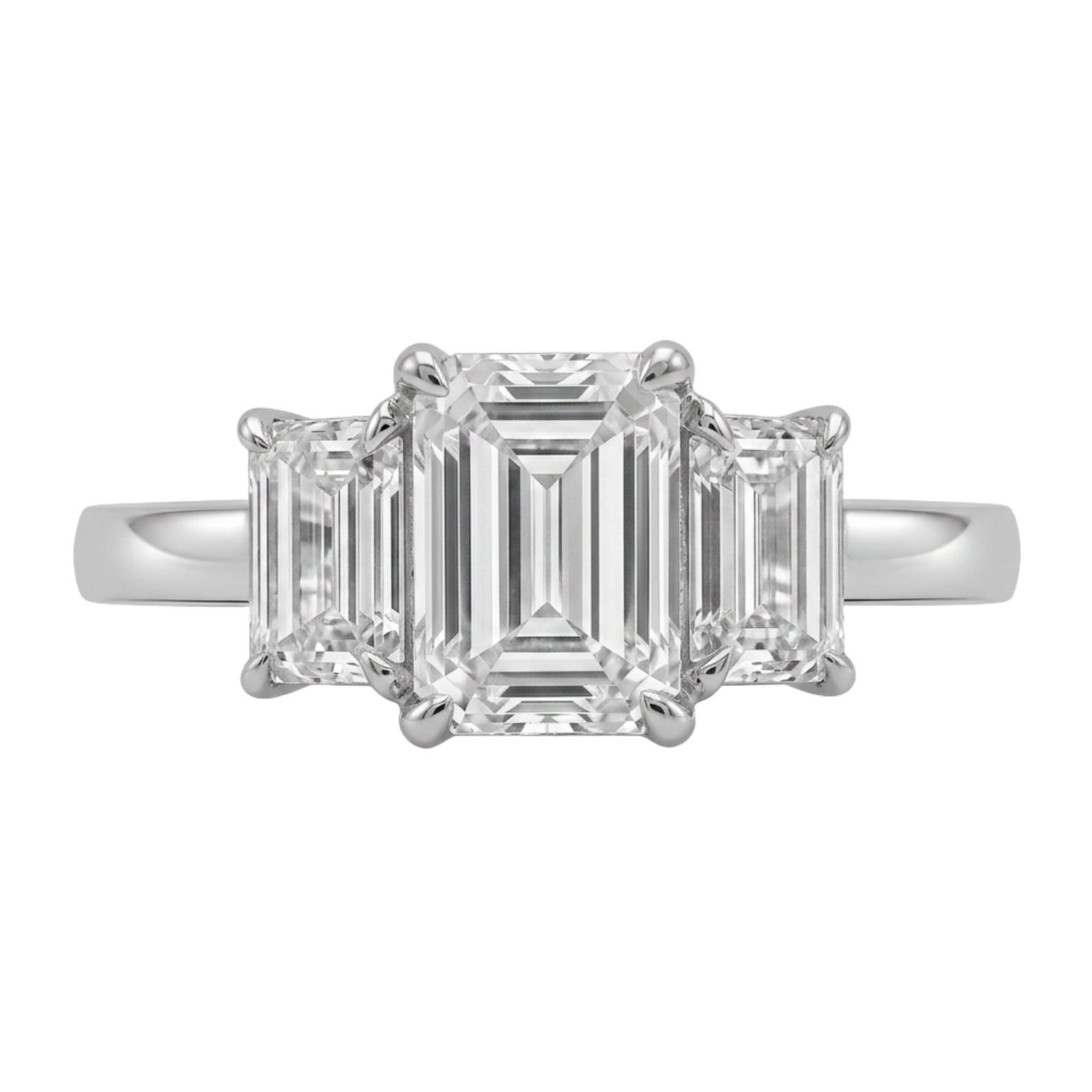 3.00 Carat T.W. Emerald and Trapezoid-cut Lab Grown Diamond (F/VS+) 14K Gold 3 Stone Band Ring