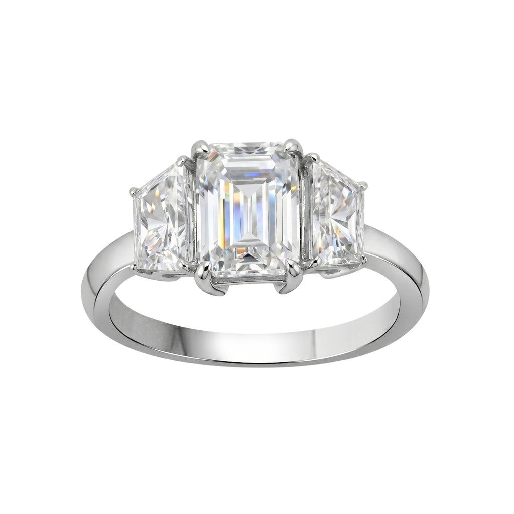 3.00 Carat T.W. Emerald and Trapezoid-cut Lab Grown Diamond (F/VS+) 14K Gold 3 Stone Band Ring