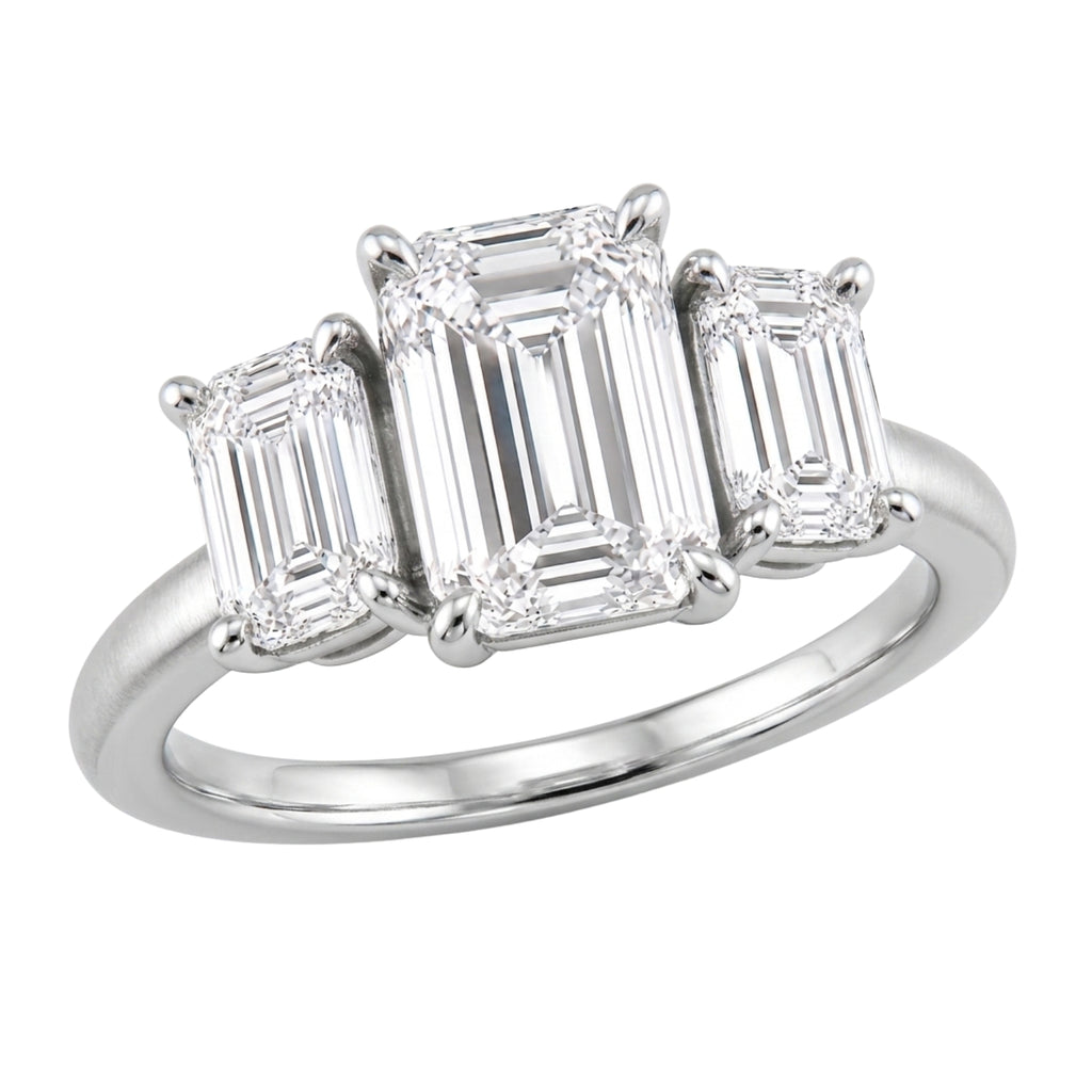 3.00 Carat T.W. Emerald and Trapezoid-cut Lab Grown Diamond (F/VS+) 14K Gold 3 Stone Band Ring