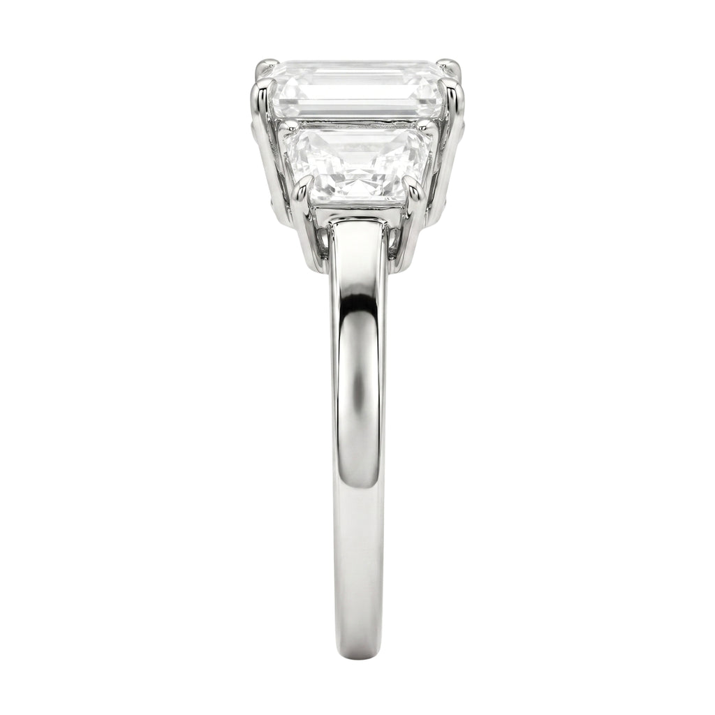 3.00 Carat T.W. Emerald and Trapezoid-cut Lab Grown Diamond (F/VS+) 14K Gold 3 Stone Band Ring