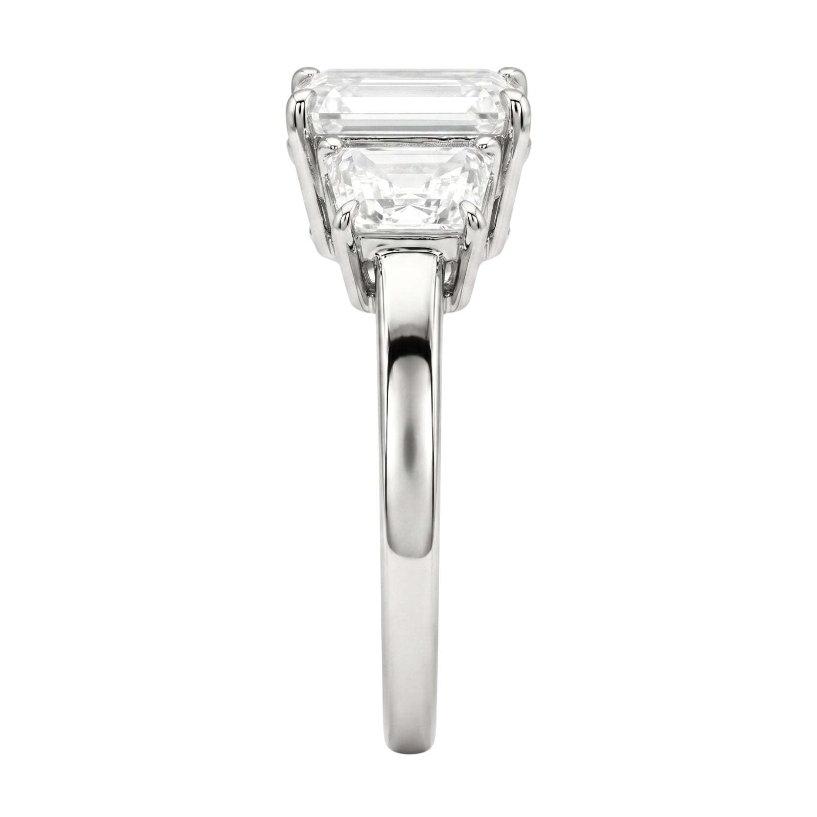 3.00 Carat T.W. Emerald and Trapezoid-cut Lab Grown Diamond (F/VS+) 14K Gold 3 Stone Band Ring