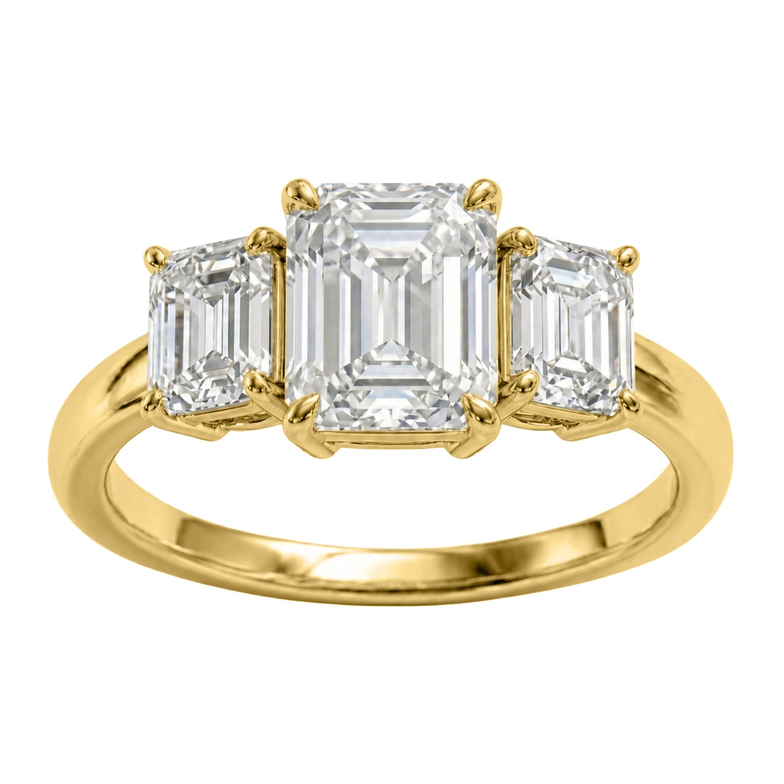 3.00 Carat T.W. Emerald and Trapezoid-cut Lab Grown Diamond (F/VS+) 14K Gold 3 Stone Band Ring