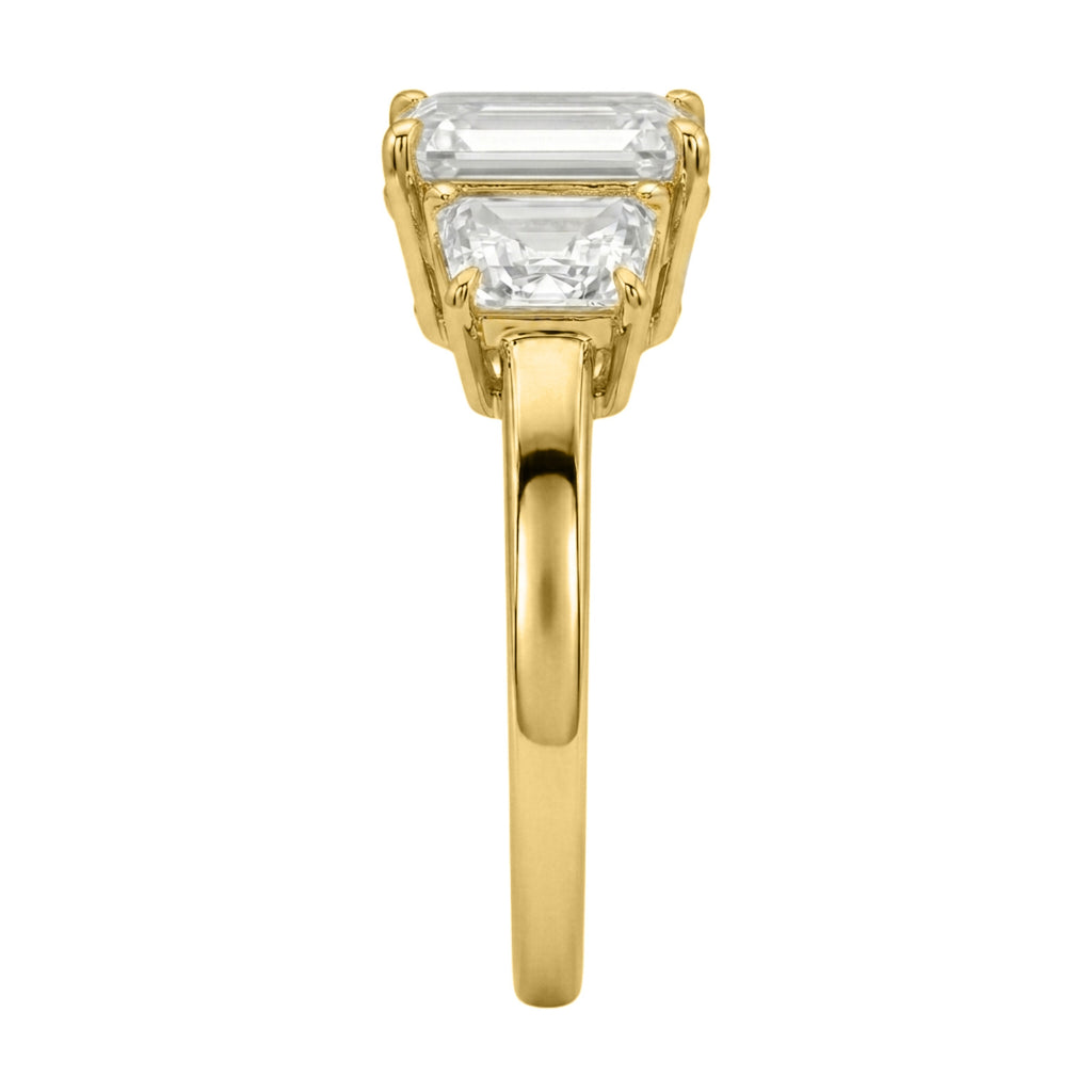 3.00 Carat T.W. Emerald and Trapezoid-cut Lab Grown Diamond (F/VS+) 14K Gold 3 Stone Band Ring