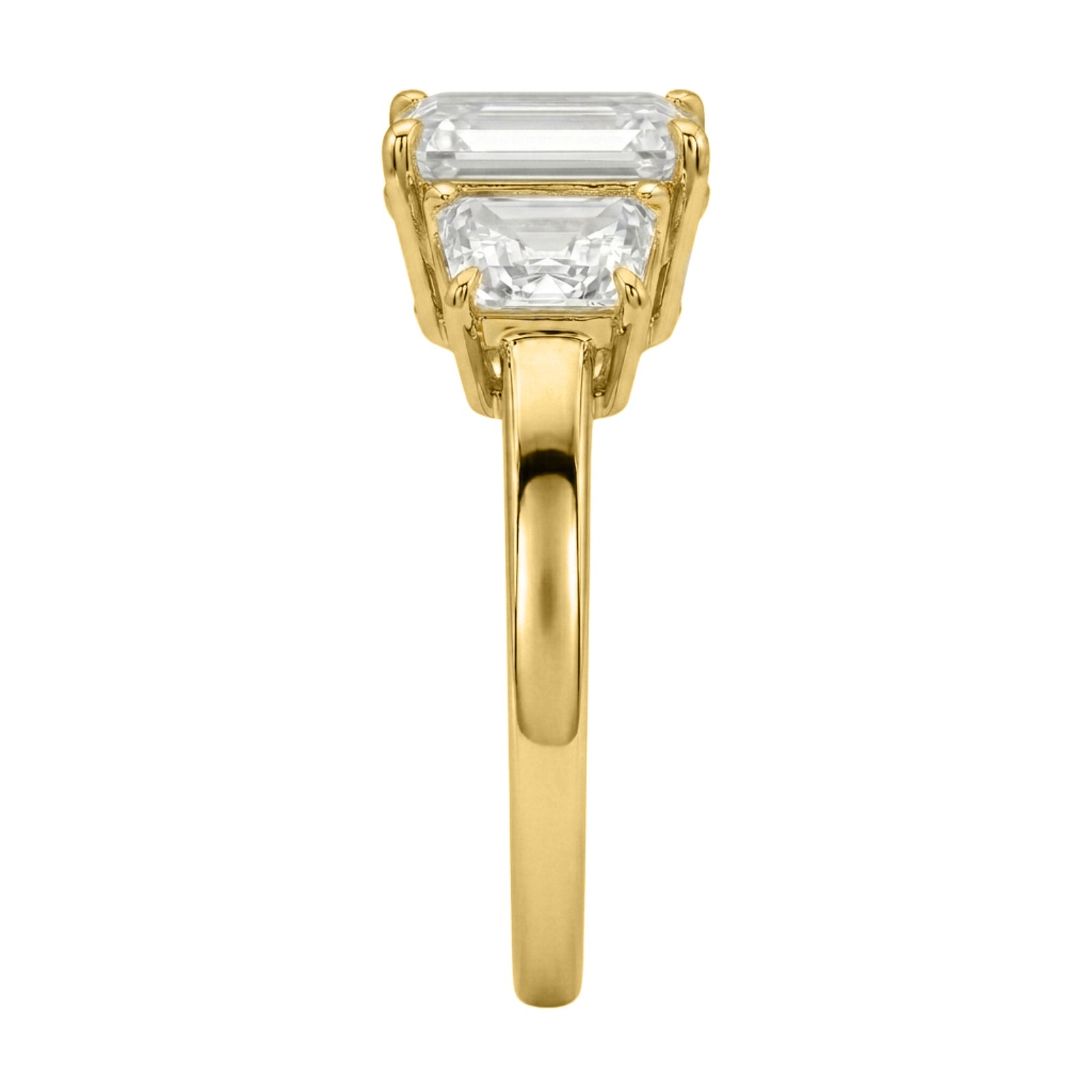 3.00 Carat T.W. Emerald and Trapezoid-cut Lab Grown Diamond (F/VS+) 14K Gold 3 Stone Band Ring