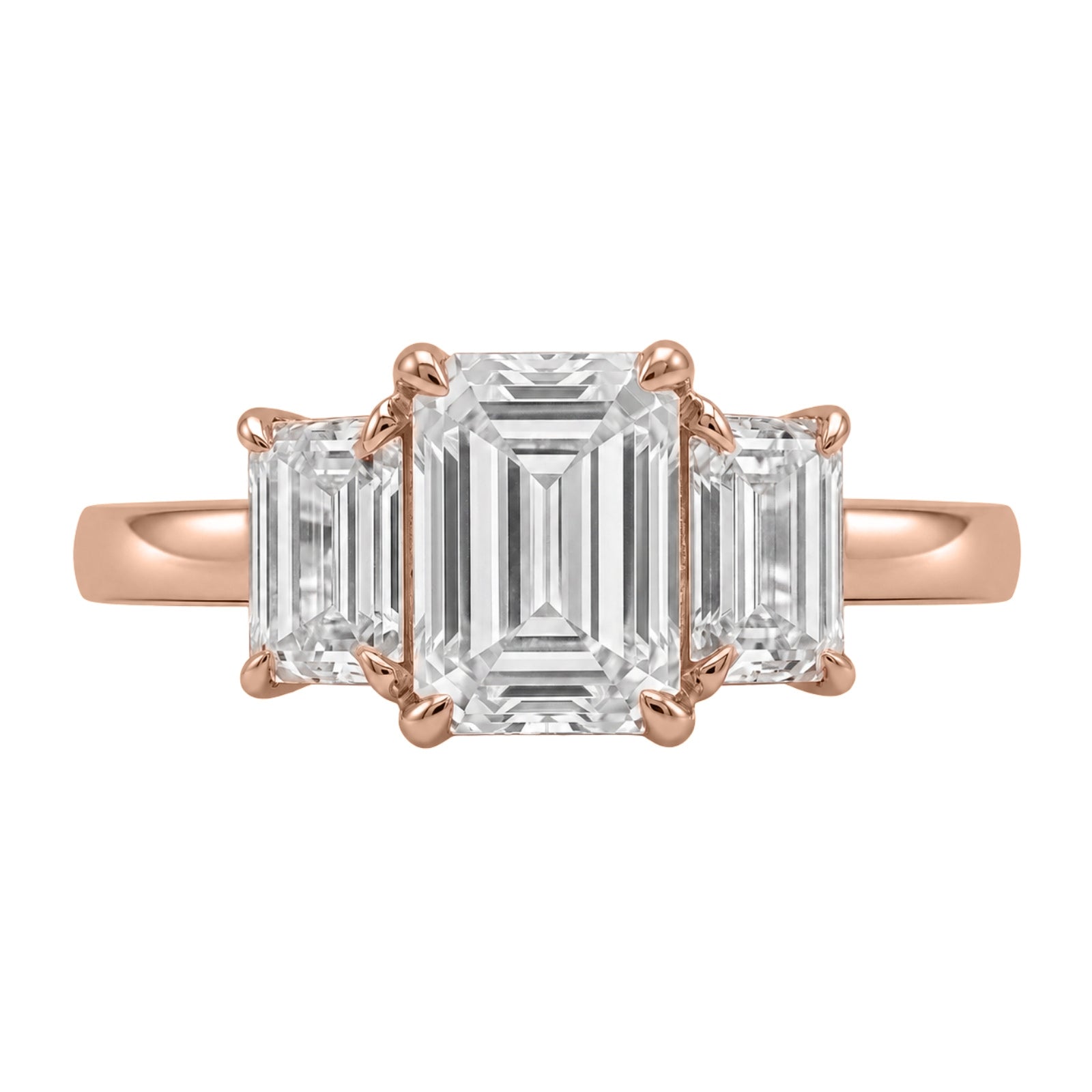 3.00 Carat T.W. Emerald and Trapezoid-cut Lab Grown Diamond (F/VS+) 14K Gold 3 Stone Band Ring