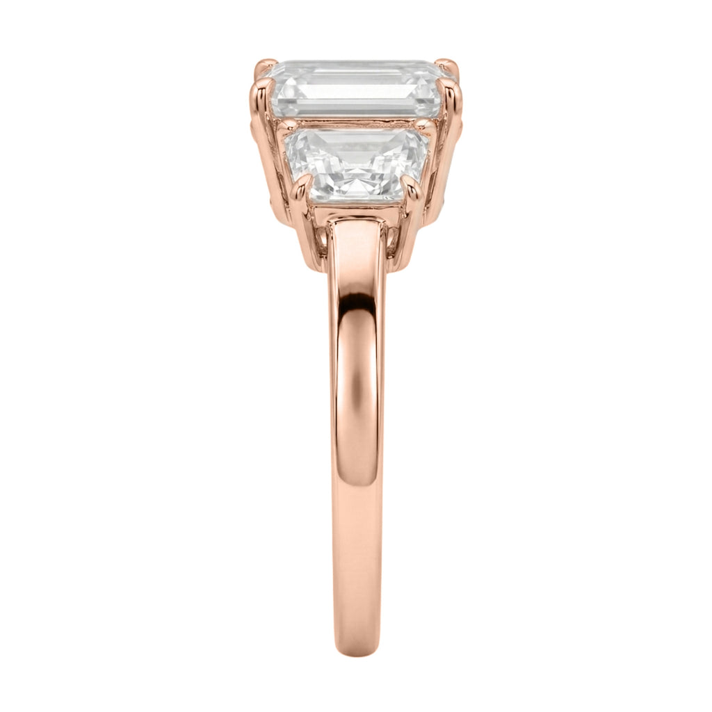 3.00 Carat T.W. Emerald and Trapezoid-cut Lab Grown Diamond (F/VS+) 14K Gold 3 Stone Band Ring
