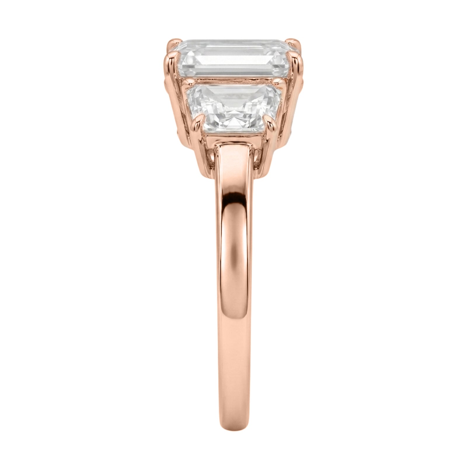 3.00 Carat T.W. Emerald and Trapezoid-cut Lab Grown Diamond (F/VS+) 14K Gold 3 Stone Band Ring