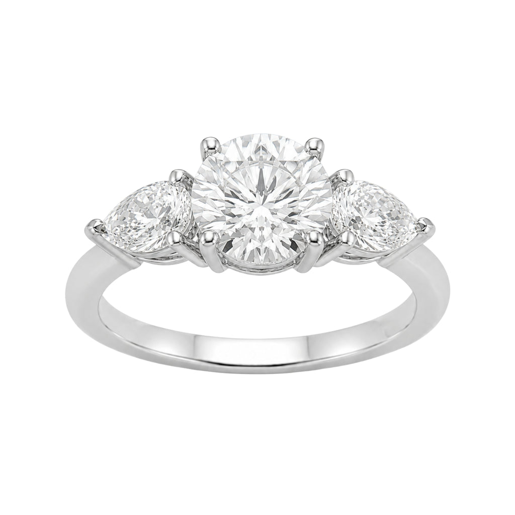 Diamonair 3.00 Carat T.W. Pear and Round-cut Lab Grown Diamond (F/VS+) 14K Gold 3 Stone Band Ring