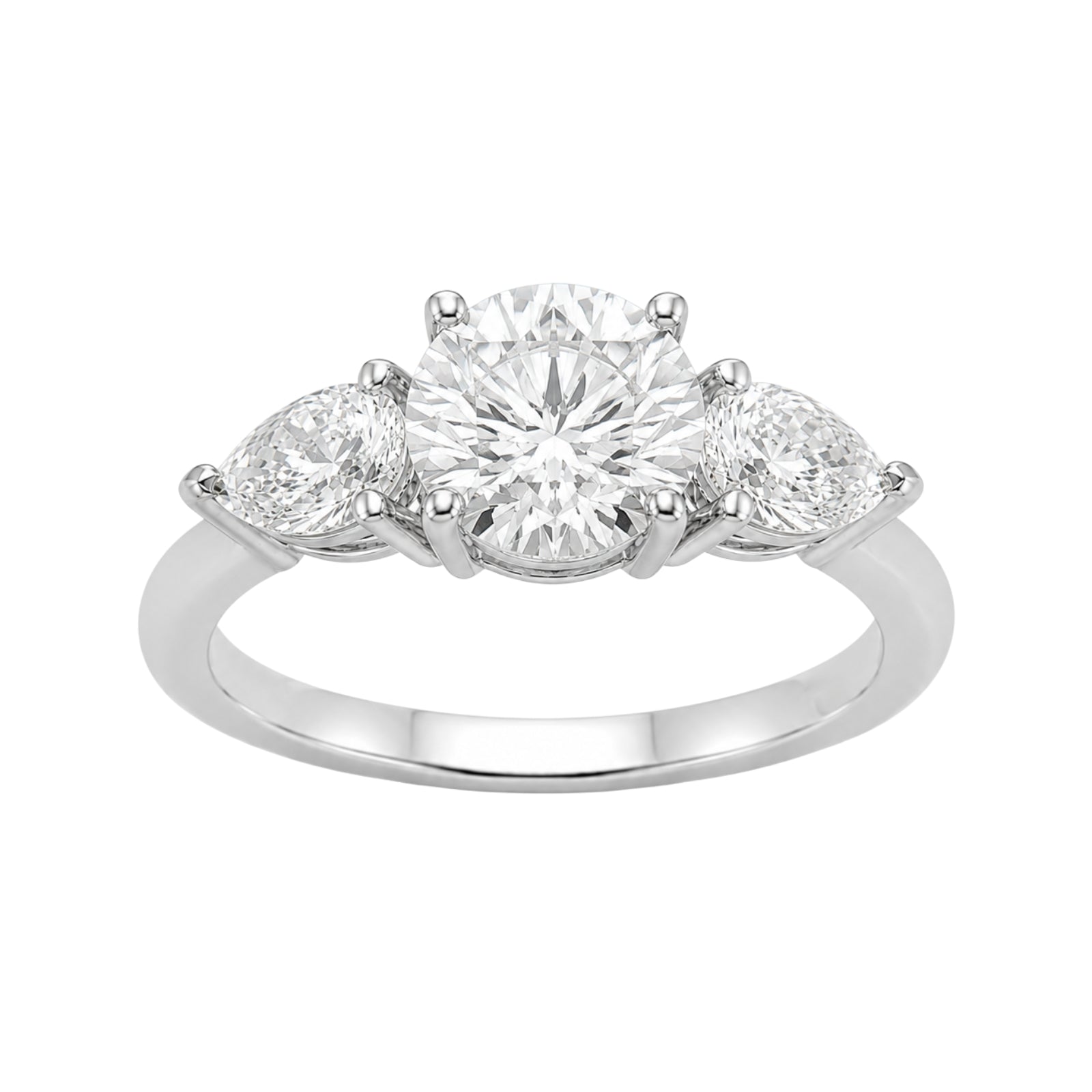 Diamonair 3.00 Carat T.W. Pear and Round-cut Lab Grown Diamond (F/VS+) 14K Gold 3 Stone Band Ring