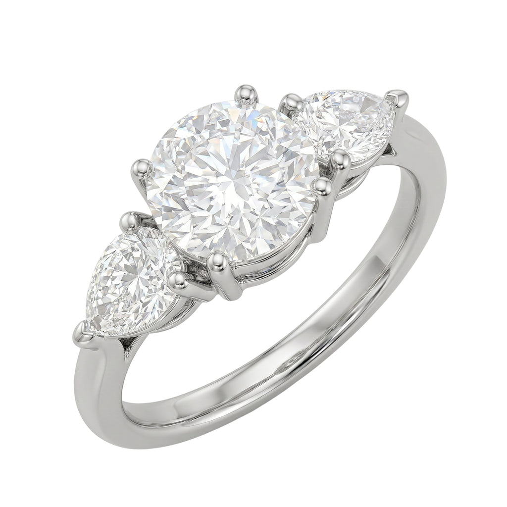 Diamonair 3.00 Carat T.W. Pear and Round-cut Lab Grown Diamond (F/VS+) 14K Gold 3 Stone Band Ring