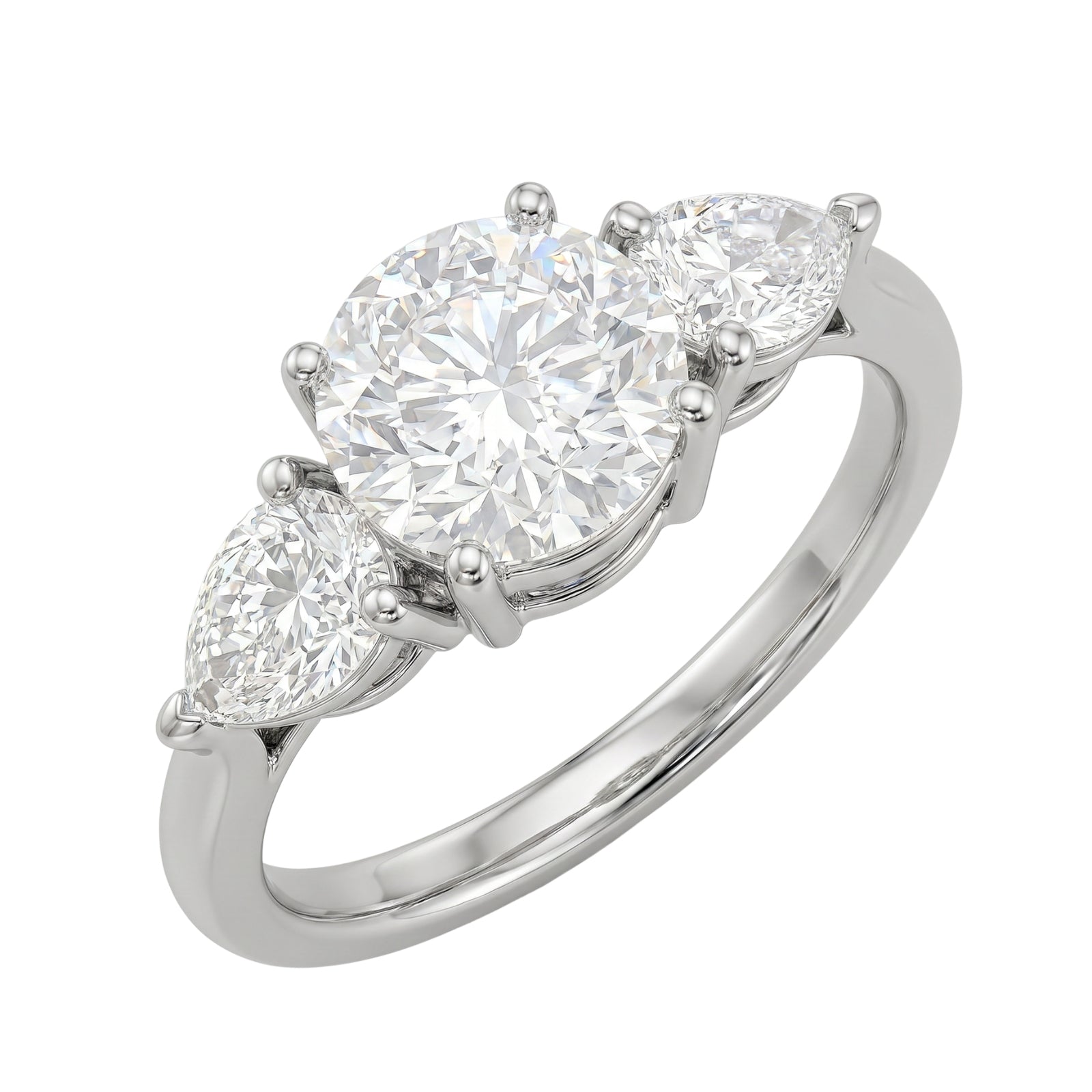 Diamonair 3.00 Carat T.W. Pear and Round-cut Lab Grown Diamond (F/VS+) 14K Gold 3 Stone Band Ring