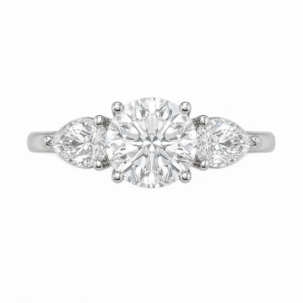 Diamonair 3.00 Carat T.W. Pear and Round-cut Lab Grown Diamond (F/VS+) 14K Gold 3 Stone Band Ring