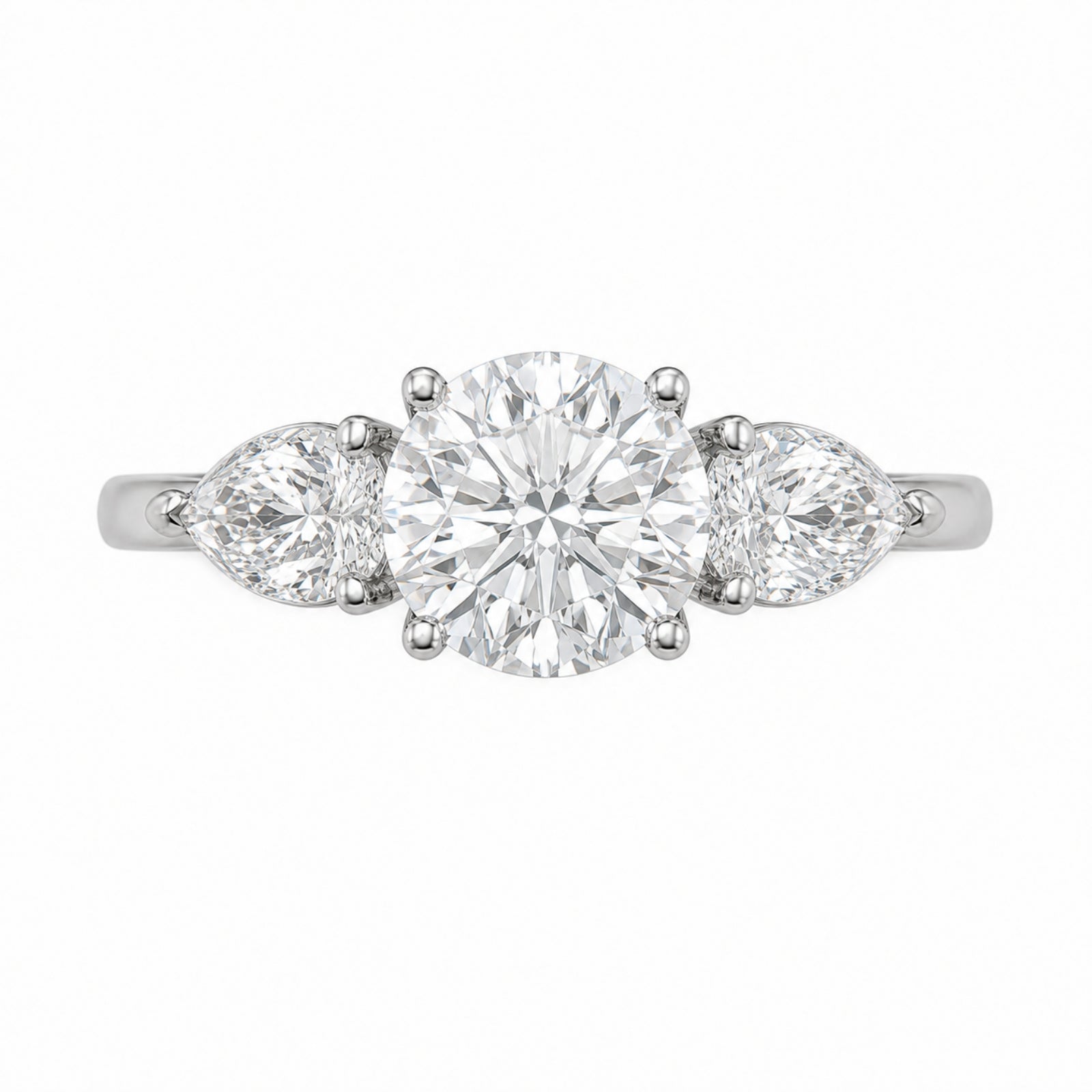 Diamonair 3.00 Carat T.W. Pear and Round-cut Lab Grown Diamond (F/VS+) 14K Gold 3 Stone Band Ring