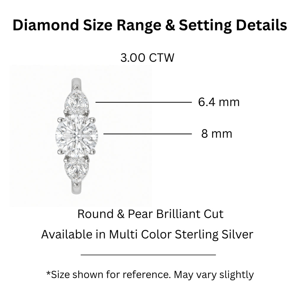 Diamonair 3.00 Carat T.W. Pear and Round-cut Lab Grown Diamond (F/VS+) 14K Gold 3 Stone Band Ring