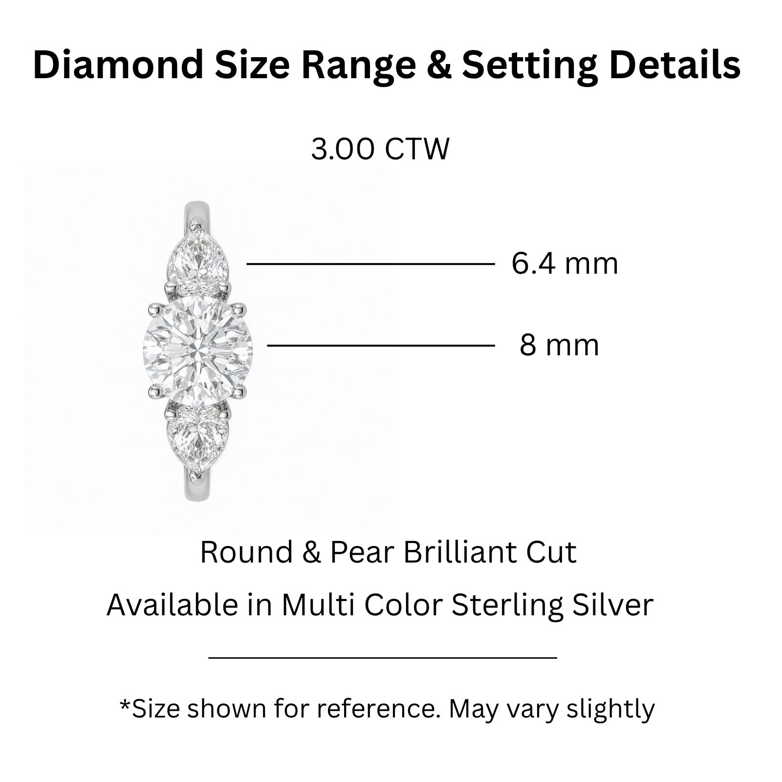 Diamonair 3.00 Carat T.W. Pear and Round-cut Lab Grown Diamond (F/VS+) 14K Gold 3 Stone Band Ring