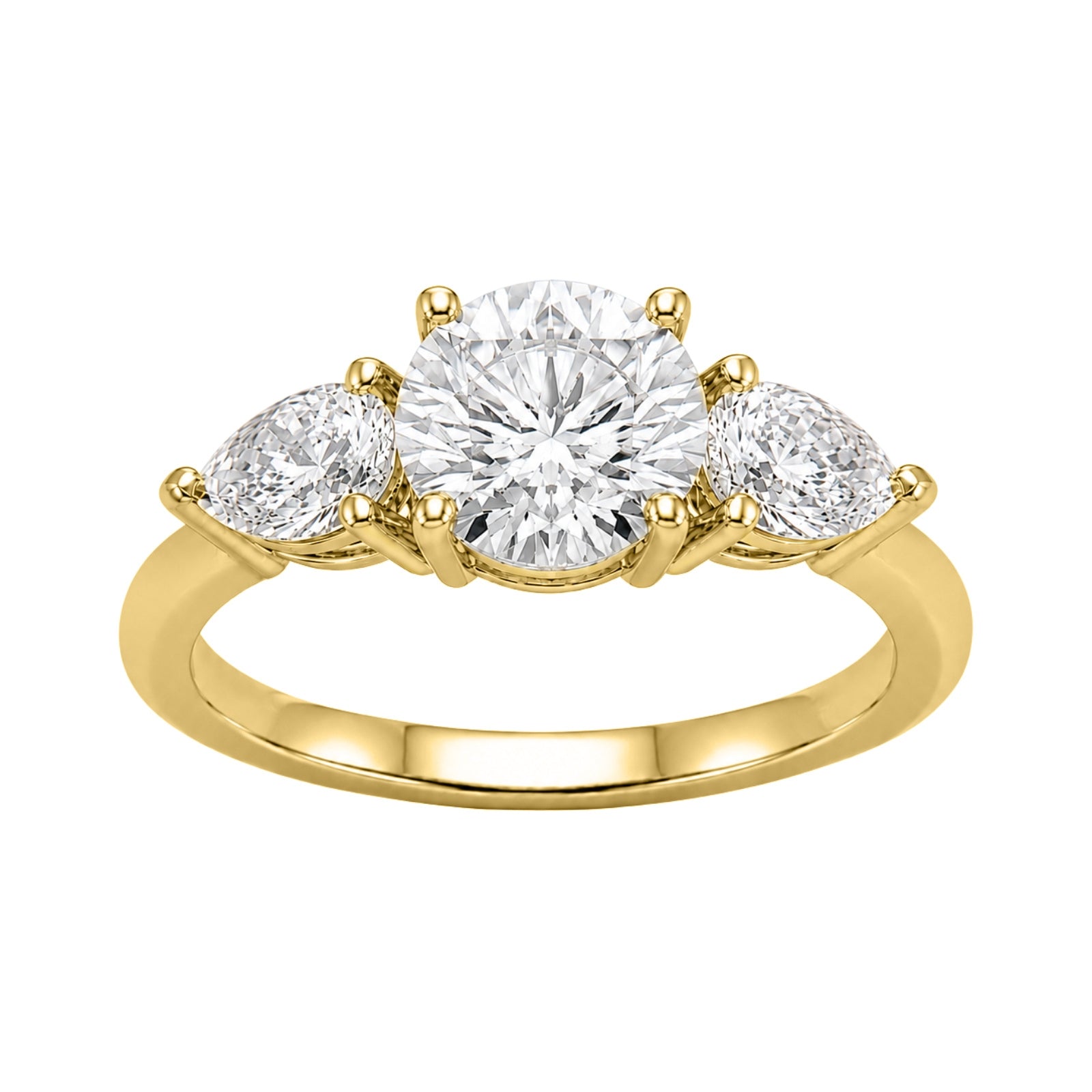 Diamonair 3.00 Carat T.W. Pear and Round-cut Lab Grown Diamond (F/VS+) 14K Gold 3 Stone Band Ring