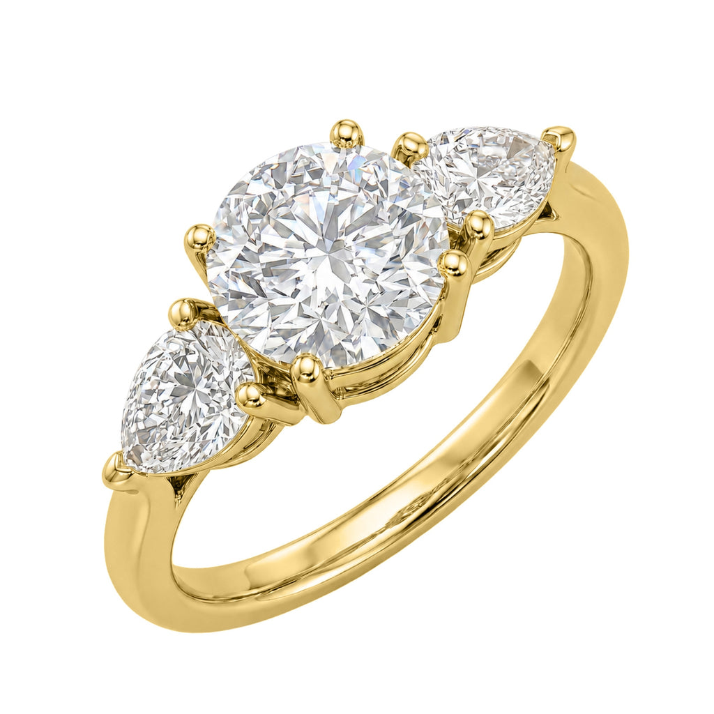 Diamonair 3.00 Carat T.W. Pear and Round-cut Lab Grown Diamond (F/VS+) 14K Gold 3 Stone Band Ring