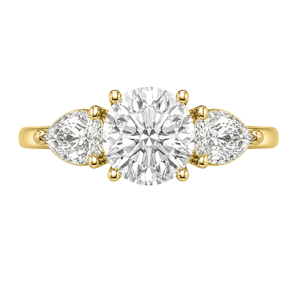 Diamonair 3.00 Carat T.W. Pear and Round-cut Lab Grown Diamond (F/VS+) 14K Gold 3 Stone Band Ring