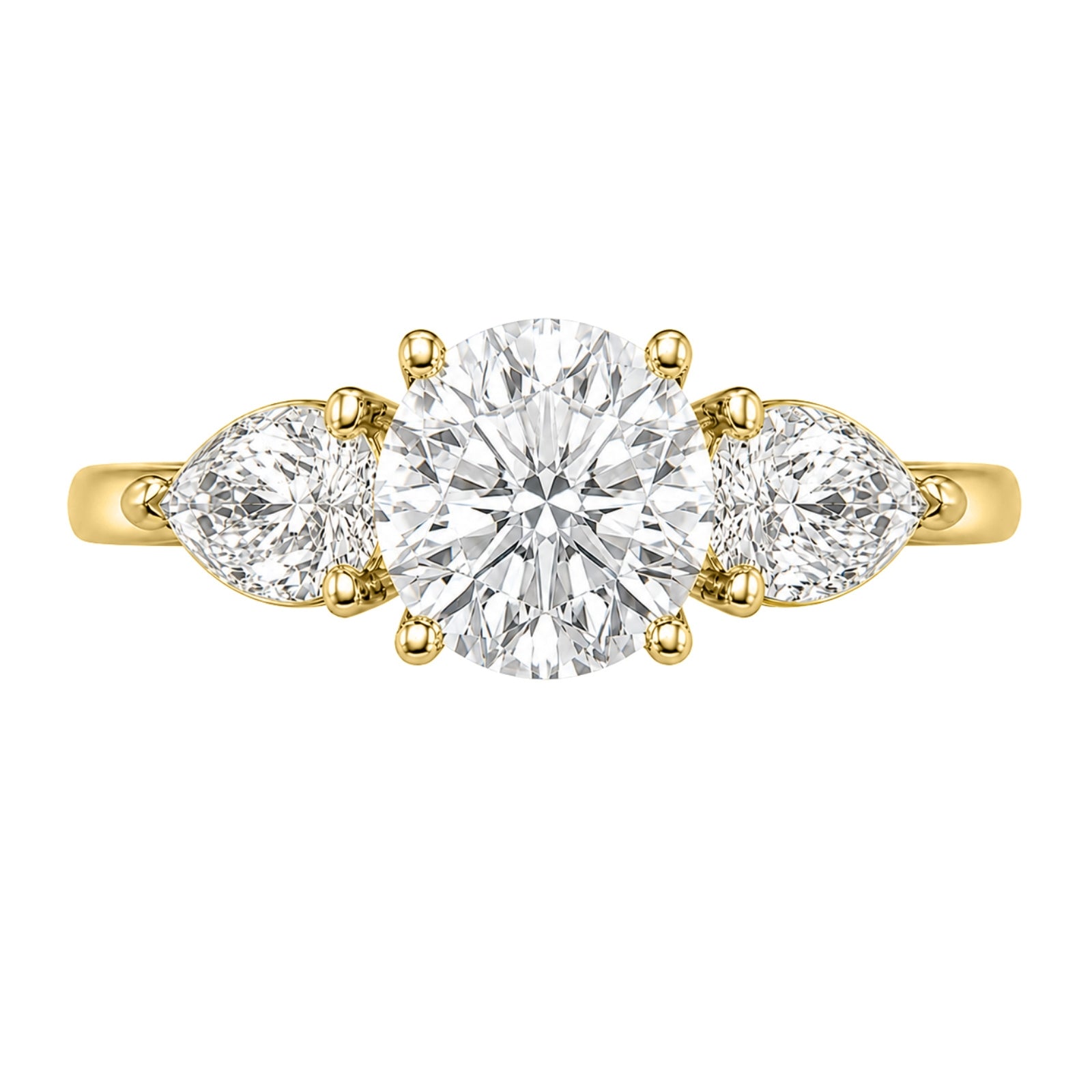 Diamonair 3.00 Carat T.W. Pear and Round-cut Lab Grown Diamond (F/VS+) 14K Gold 3 Stone Band Ring