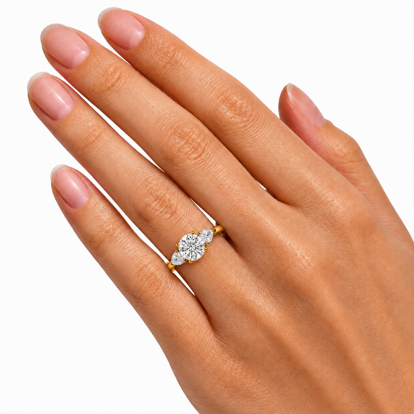 Diamonair 3.00 Carat T.W. Pear and Round-cut Lab Grown Diamond (F/VS+) 14K Gold 3 Stone Band Ring