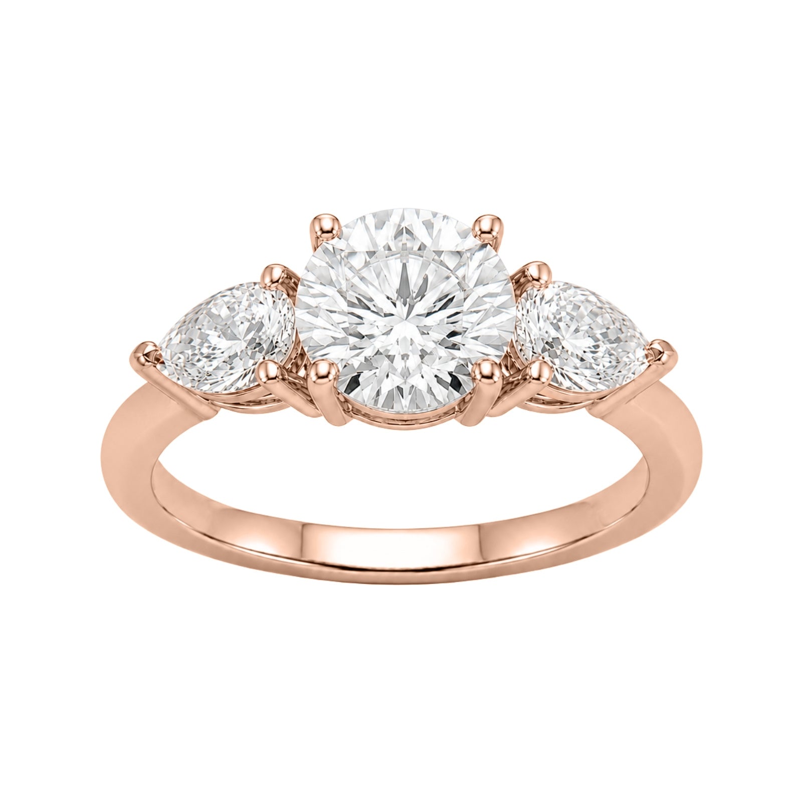 Diamonair 3.00 Carat T.W. Pear and Round-cut Lab Grown Diamond (F/VS+) 14K Gold 3 Stone Band Ring