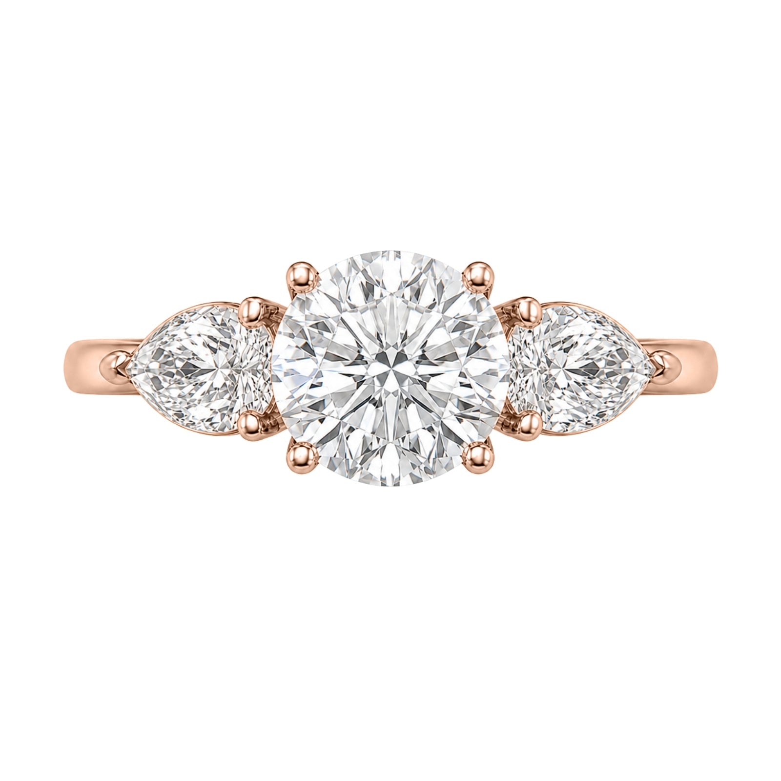 Diamonair 3.00 Carat T.W. Pear and Round-cut Lab Grown Diamond (F/VS+) 14K Gold 3 Stone Band Ring