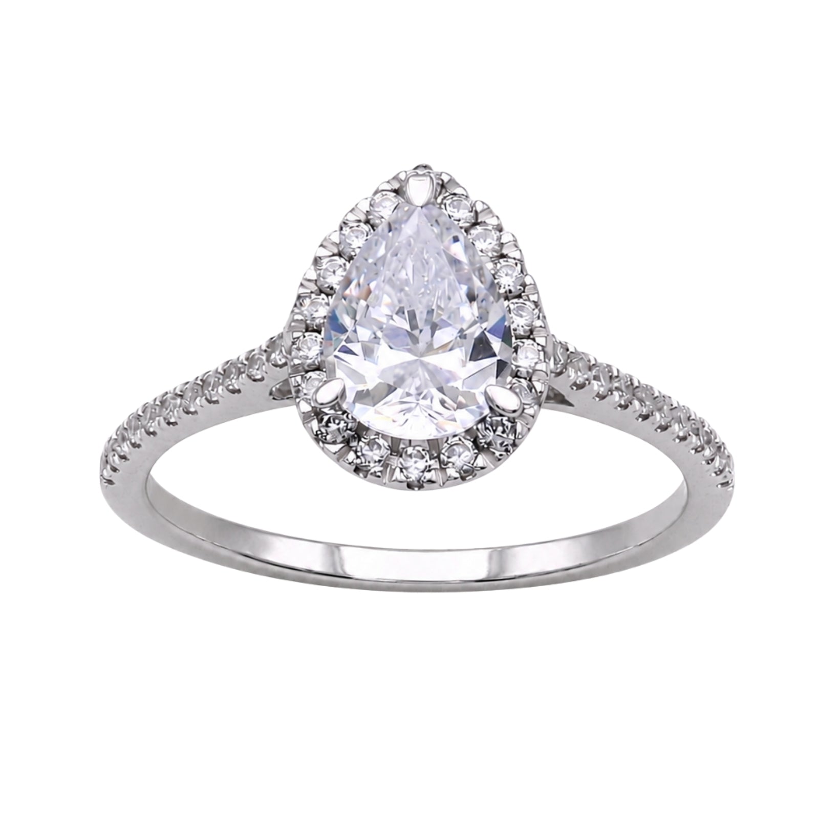 1.00-3.50 Carat T.W. Pear & Round-cut Lab Grown Diamond (F/VS+) 14K Gold Halo Ring