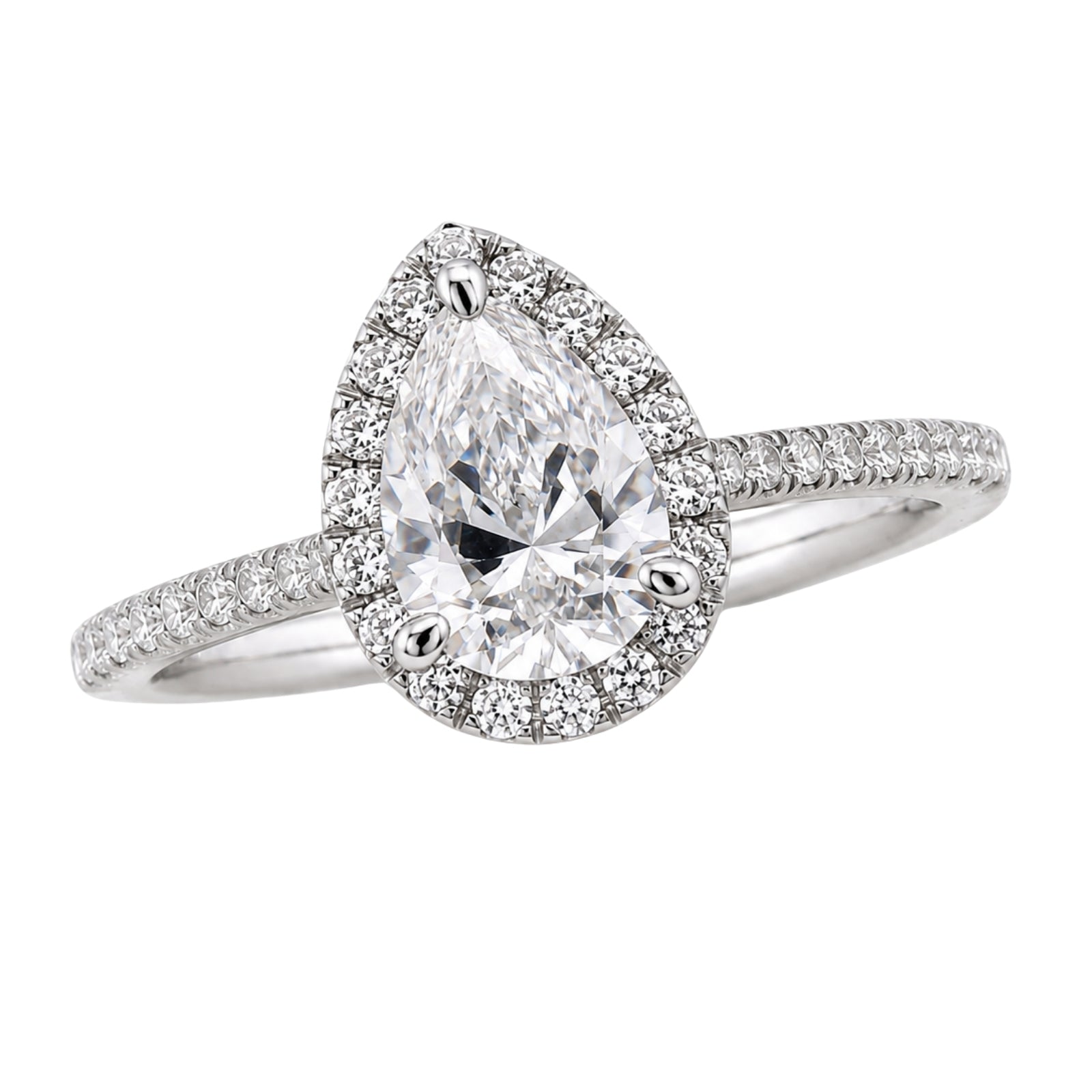 1.00-3.50 Carat T.W. Pear & Round-cut Lab Grown Diamond (F/VS+) 14K Gold Halo Ring