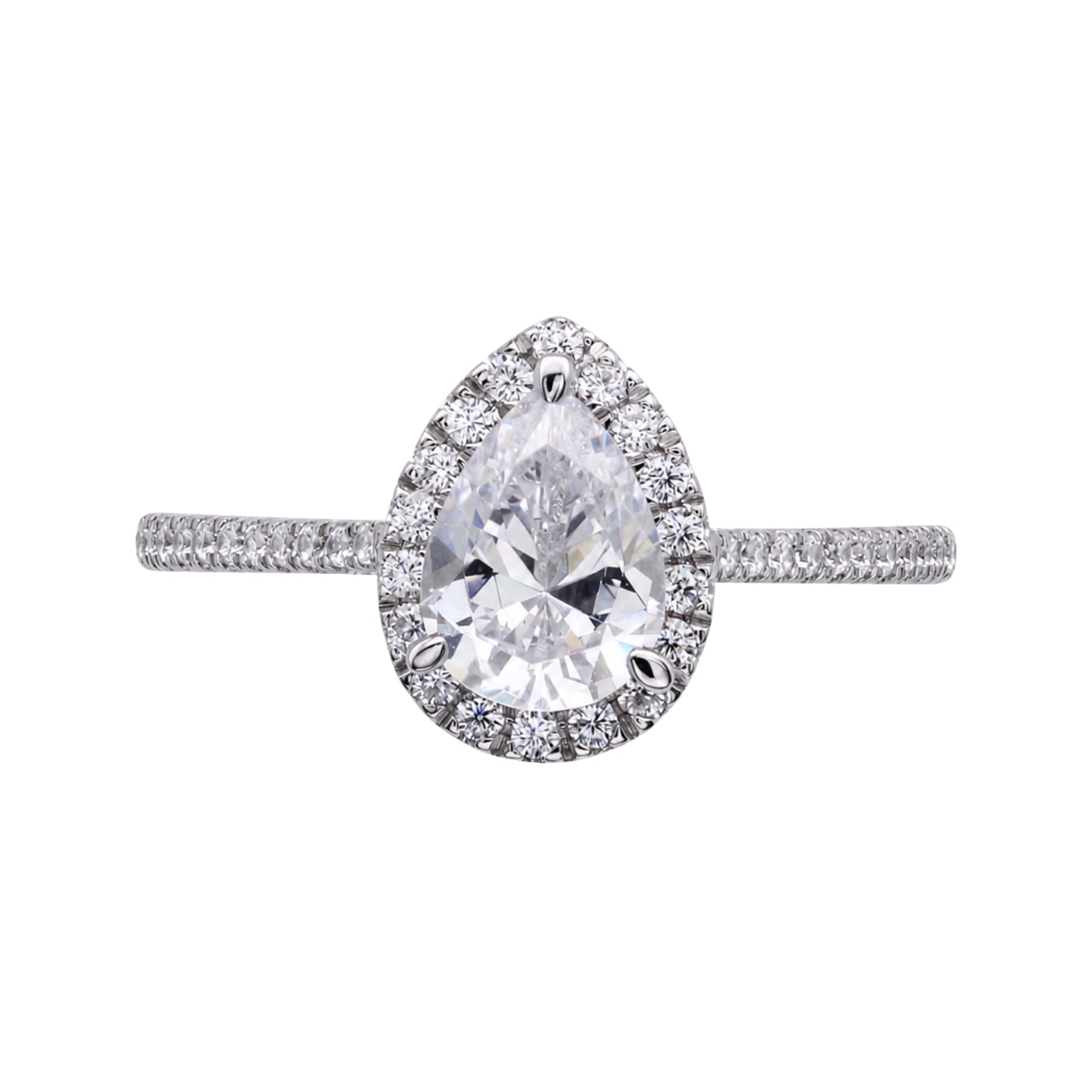 1.00-3.50 Carat T.W. Pear & Round-cut Lab Grown Diamond (F/VS+) 14K Gold Halo Ring