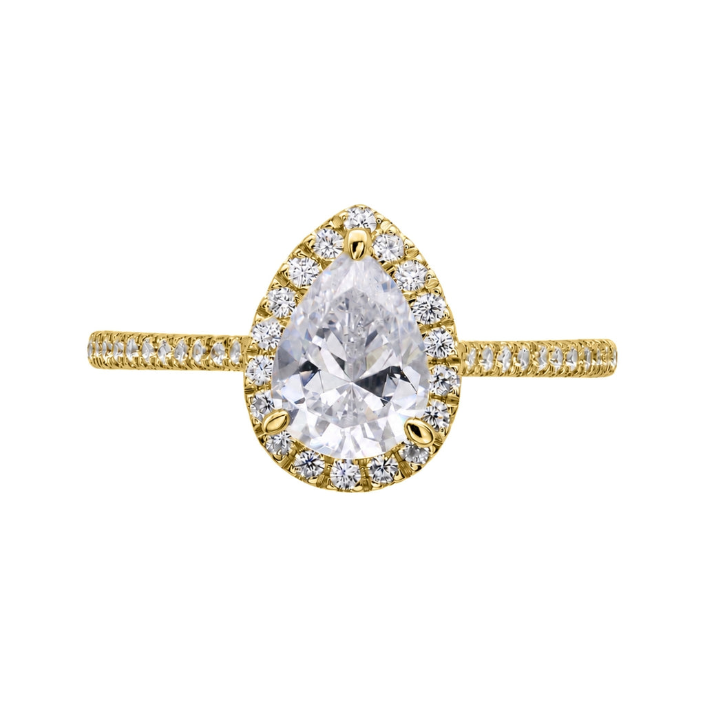 1.00-3.50 Carat T.W. Pear & Round-cut Lab Grown Diamond (F/VS+) 14K Gold Halo Ring
