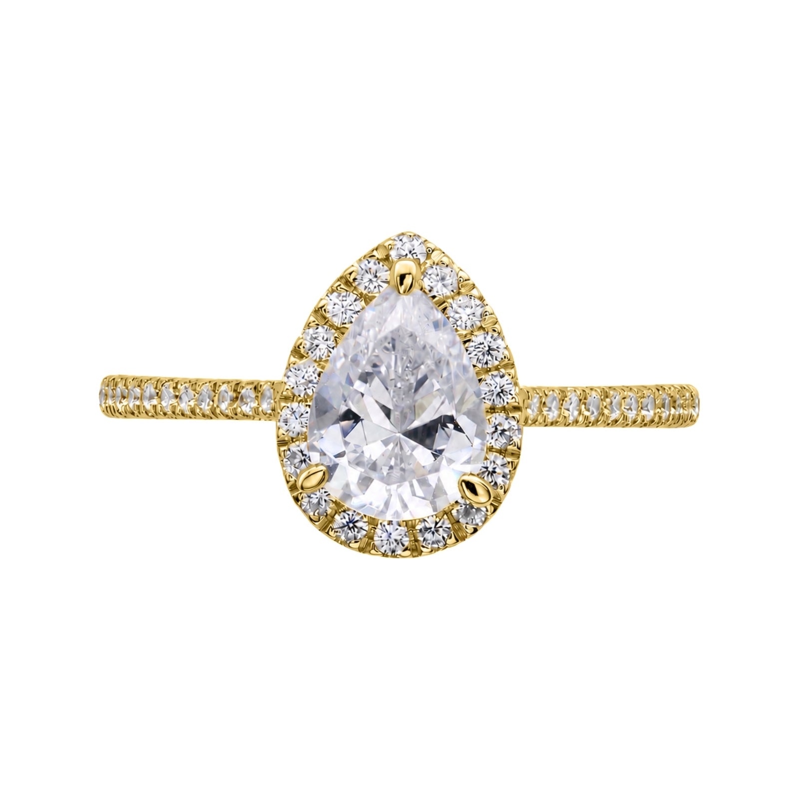 1.00-3.50 Carat T.W. Pear & Round-cut Lab Grown Diamond (F/VS+) 14K Gold Halo Ring