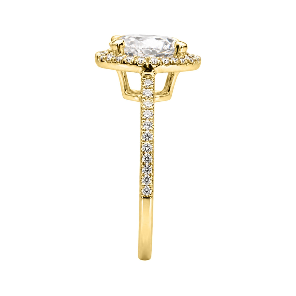 1.00-3.50 Carat T.W. Pear & Round-cut Lab Grown Diamond (F/VS+) 14K Gold Halo Ring