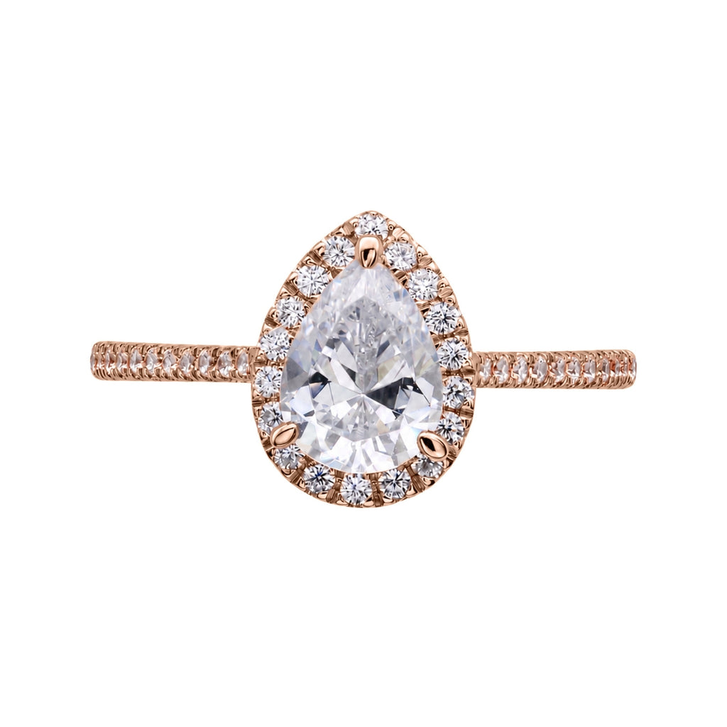 1.00-3.50 Carat T.W. Pear & Round-cut Lab Grown Diamond (F/VS+) 14K Gold Halo Ring