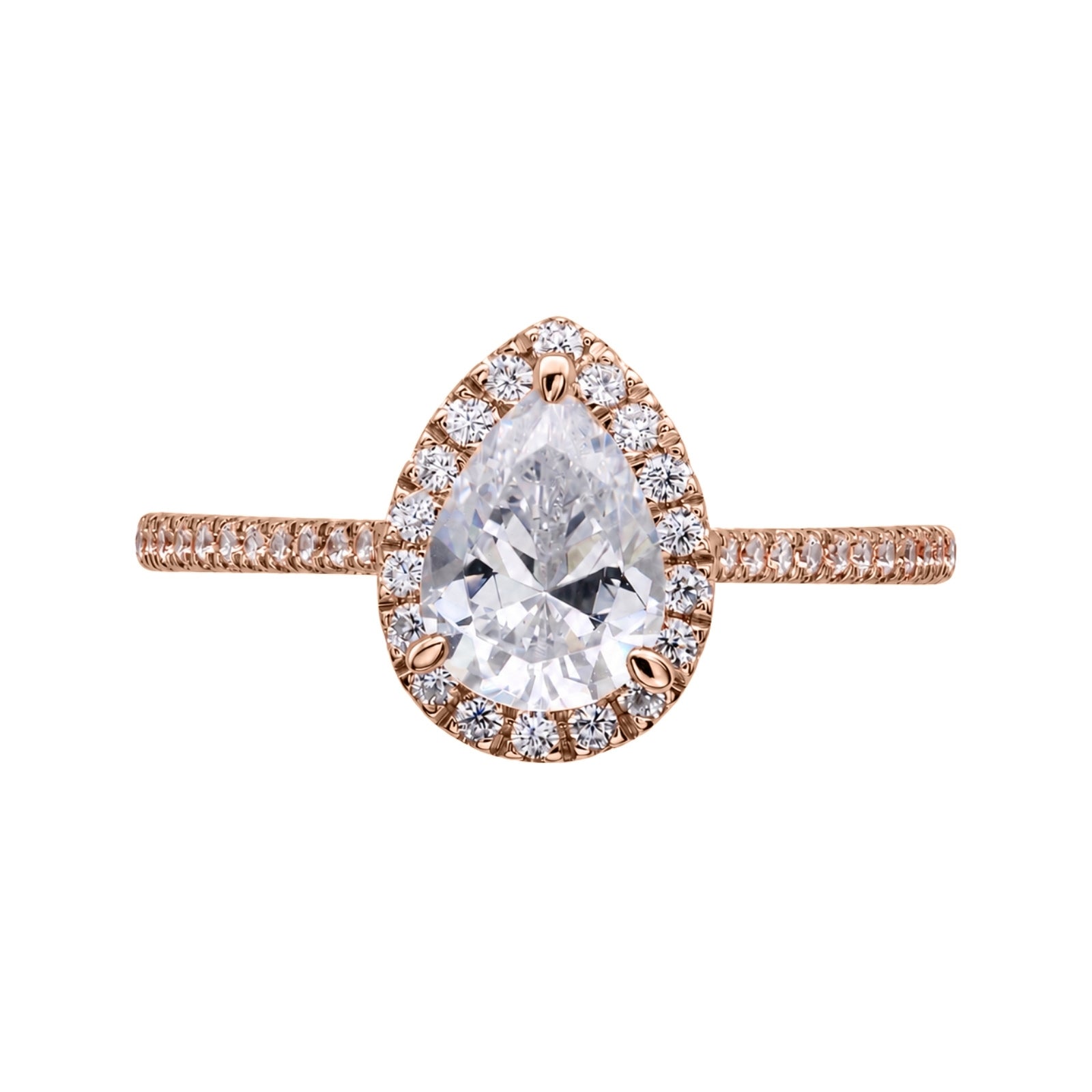 1.00-3.50 Carat T.W. Pear & Round-cut Lab Grown Diamond (F/VS+) 14K Gold Halo Ring