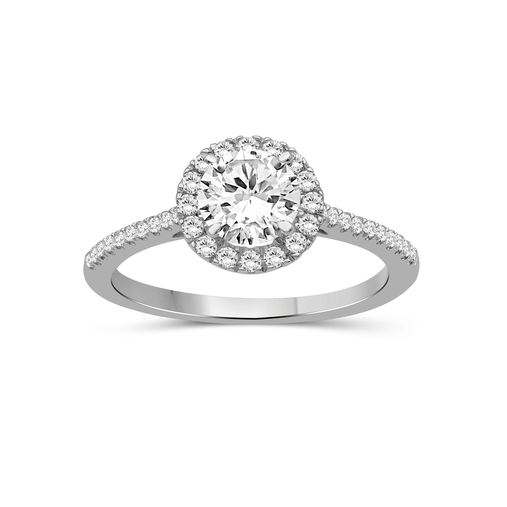 1.00-3.50 Carat T.W. Round-cut Lab Grown Diamond (F/VS+) 14K Gold Halo Ring