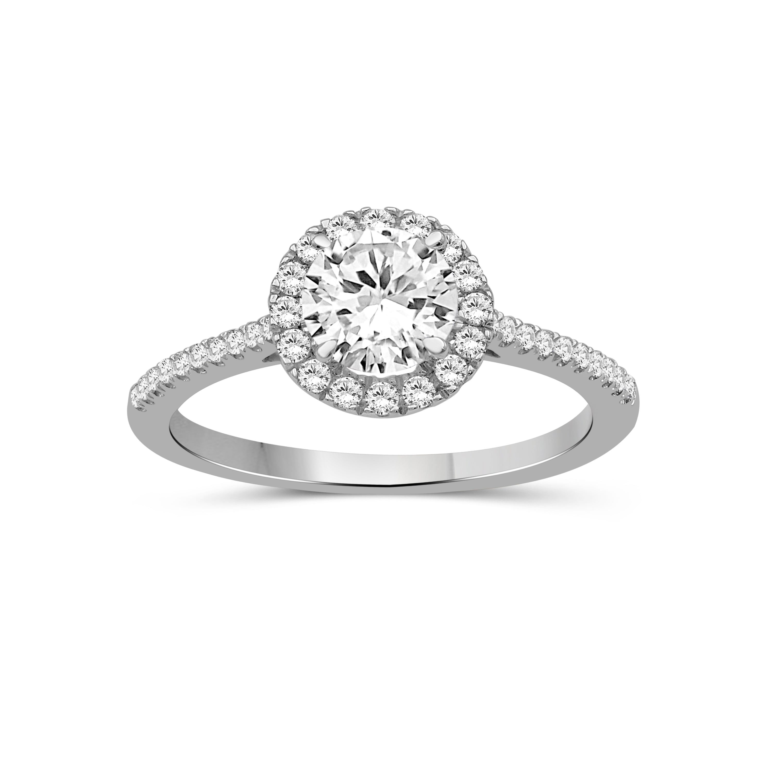 1.00-3.50 Carat T.W. Round-cut Lab Grown Diamond (F/VS+) 14K Gold Halo Ring