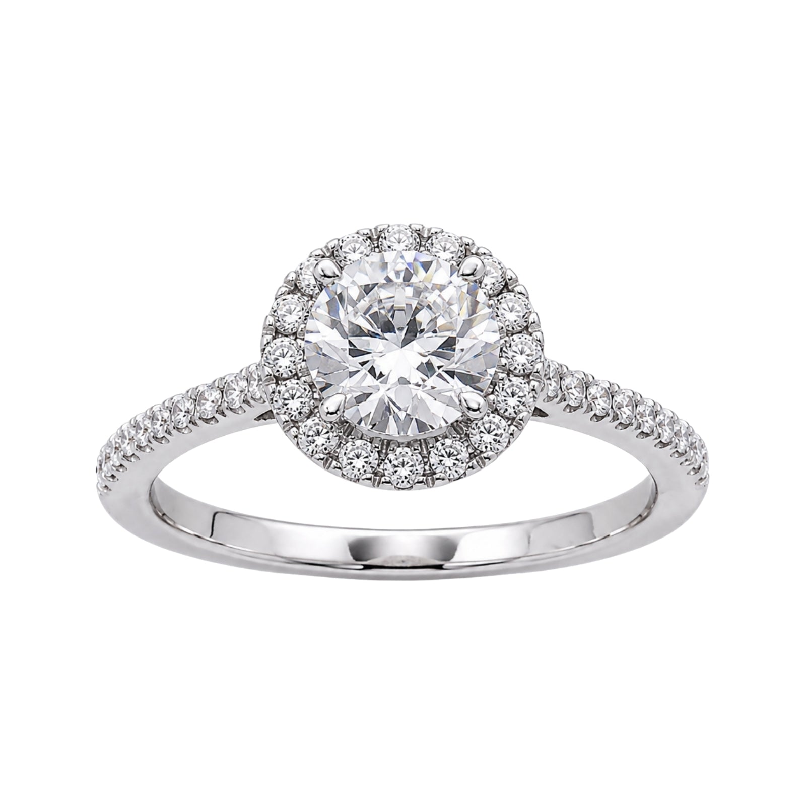 1.00-3.50 Carat T.W. Round-cut Lab Grown Diamond (F/VS+) 14K Gold Halo Ring