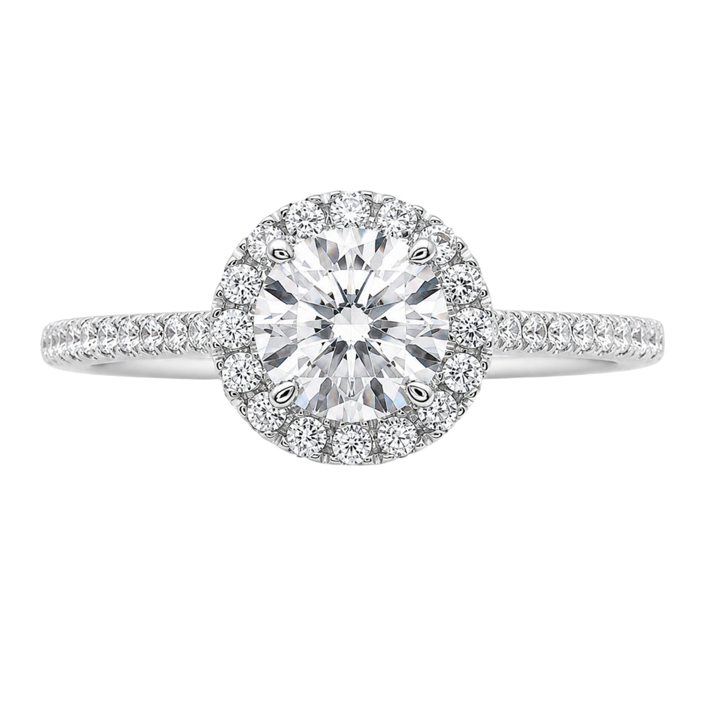 1.00-3.50 Carat T.W. Round-cut Lab Grown Diamond (F/VS+) 14K Gold Halo Ring